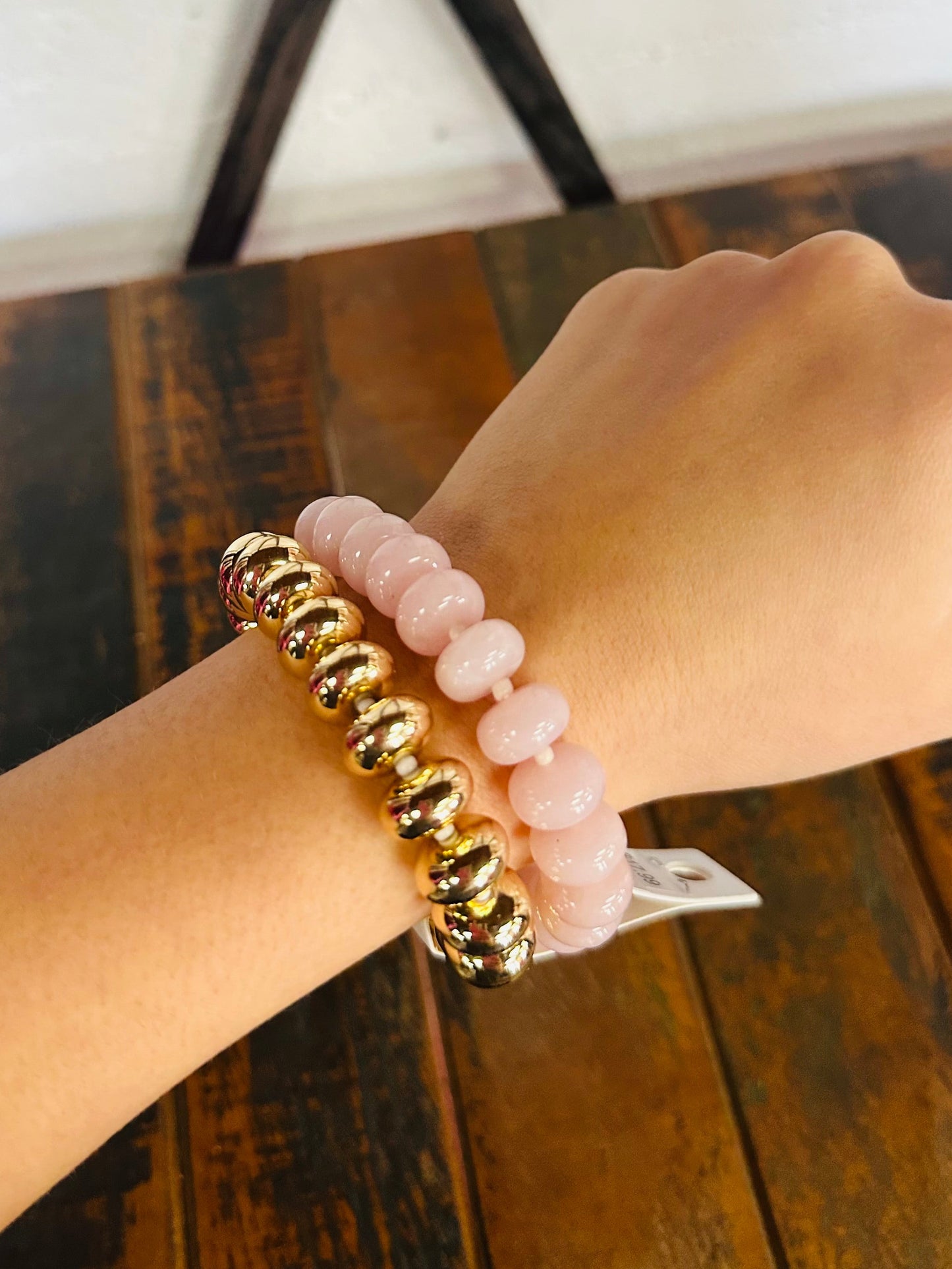 Pink + Gold Chunky Marble Bracelet Set