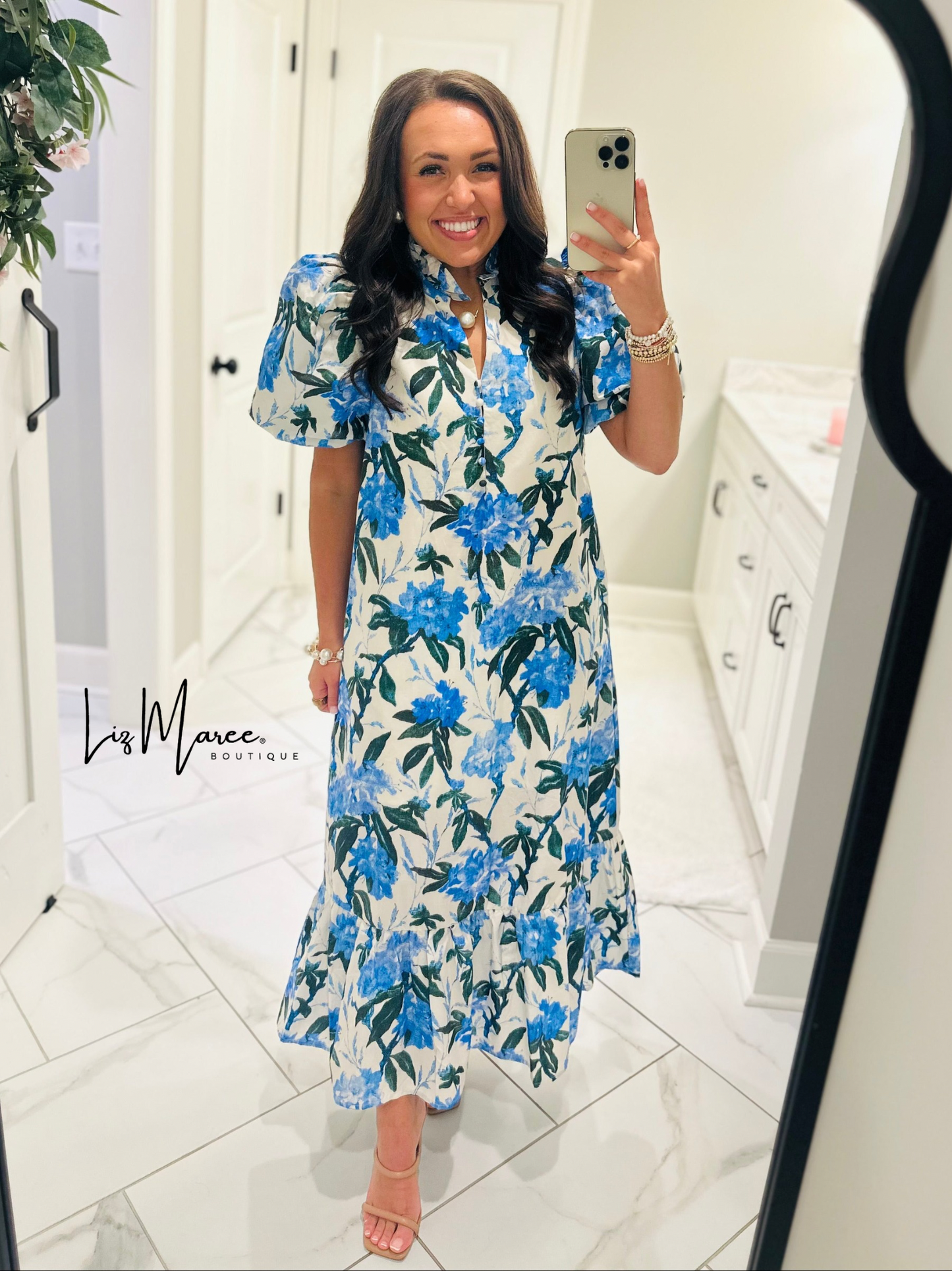 The Jane Blue Floral Midi Dress
