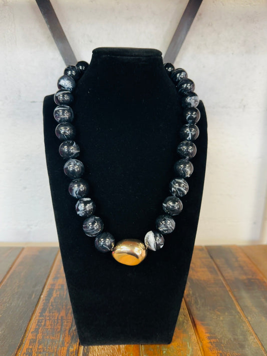 Black Marble Beaded Necklace