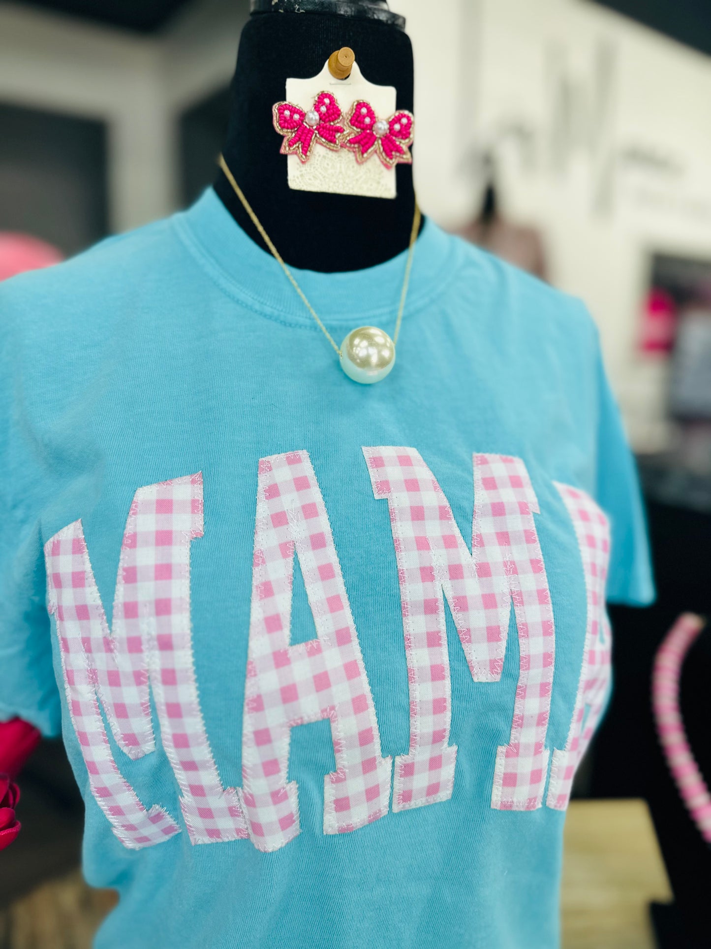 The Pink Gingham Mama Embroidered Tee