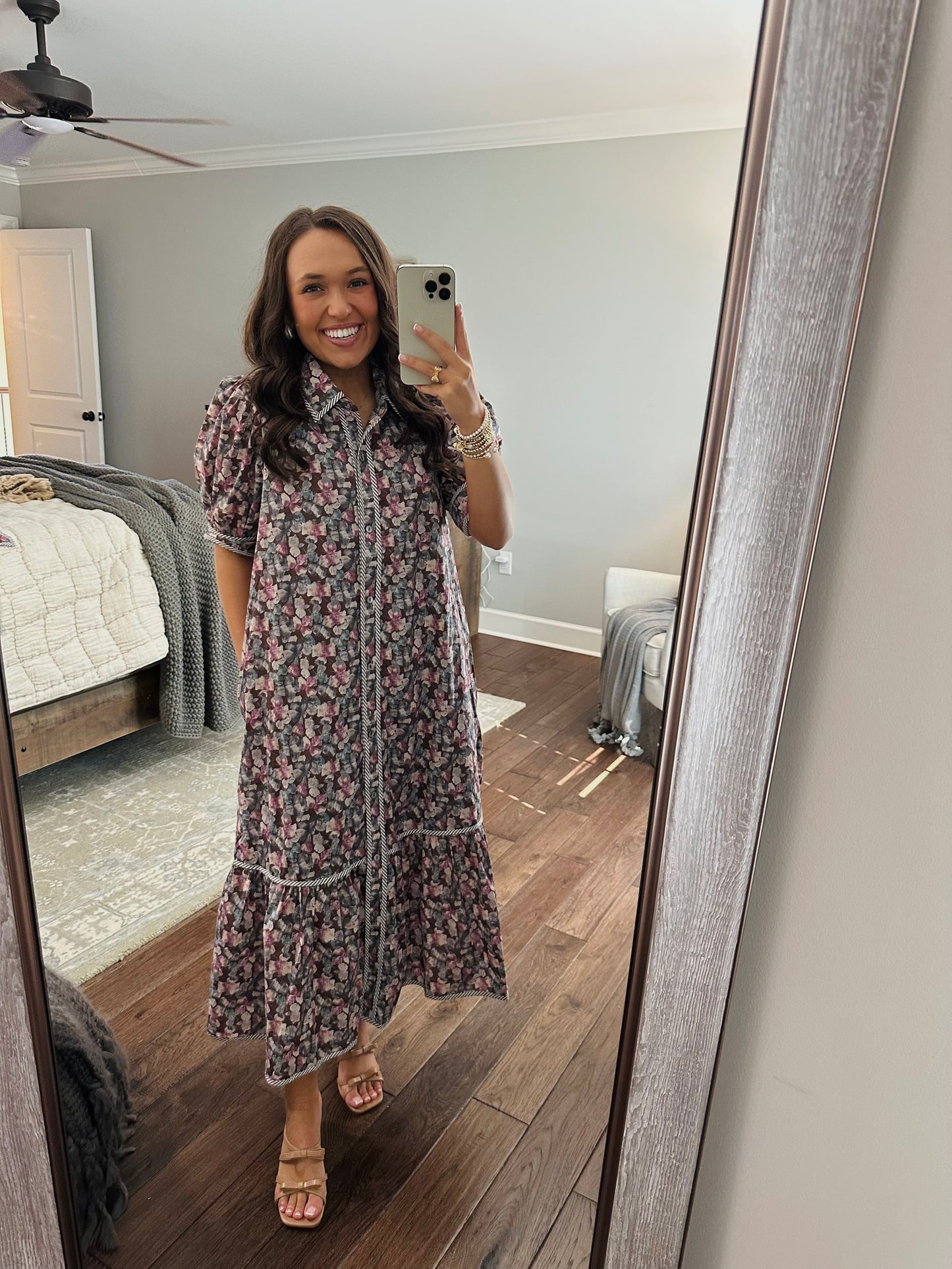 The Quinn Brown Floral Midi Dress