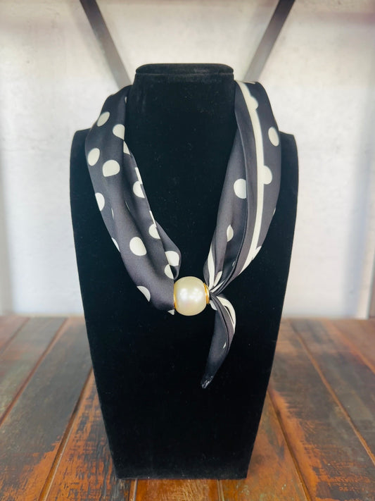 Black + White Large Polkadot Pearl Scarf Necklace