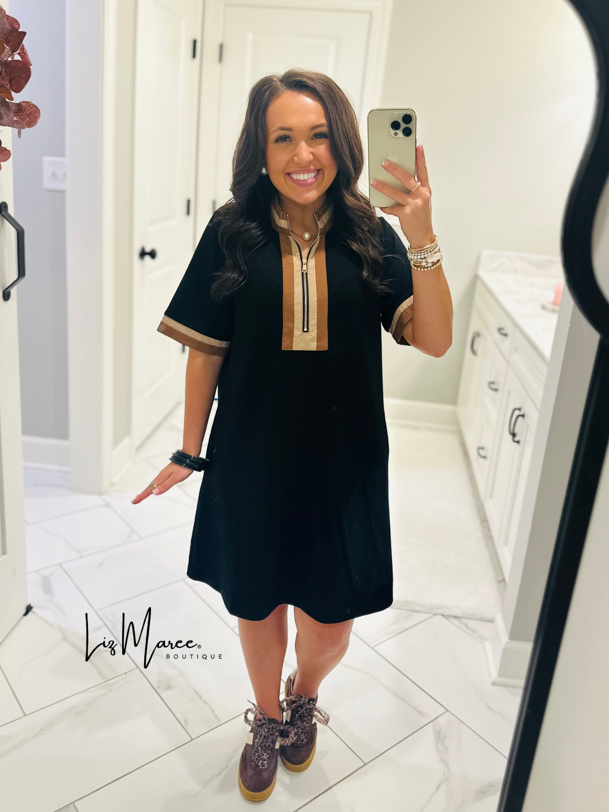 The Beverly Black Quarter Zip Dress
