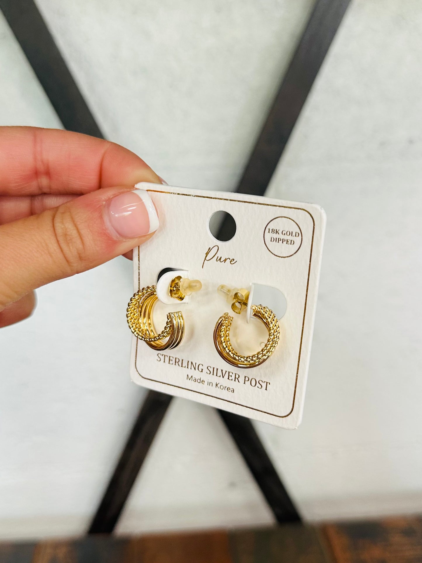 18k Gold Dipped Textured Layered Hoop Earring
