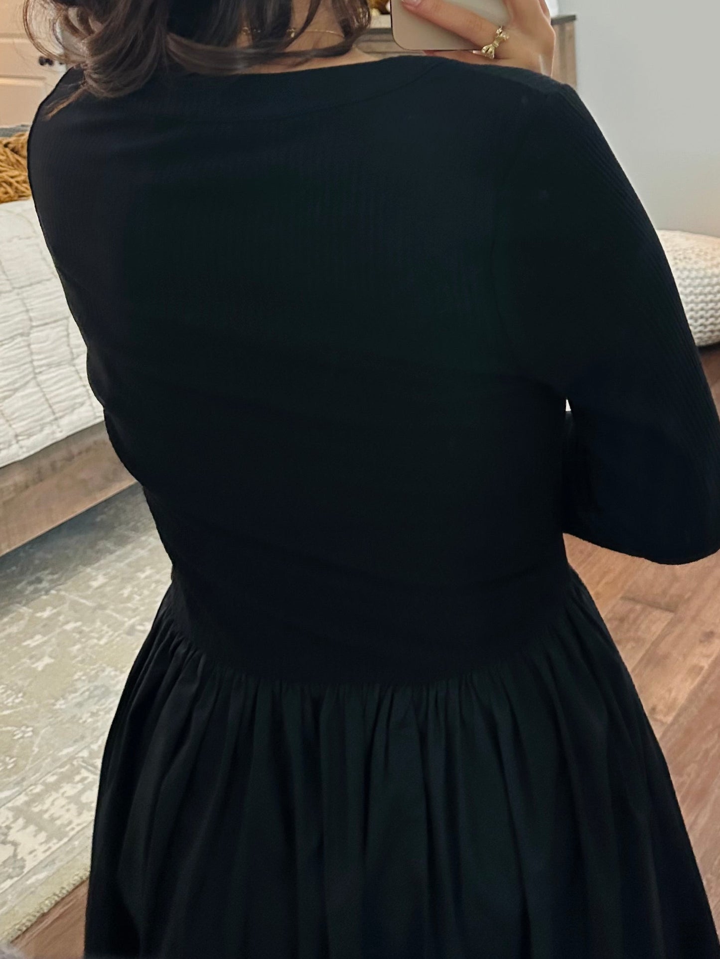 The Shelley Black Mix Knit Midi Dress