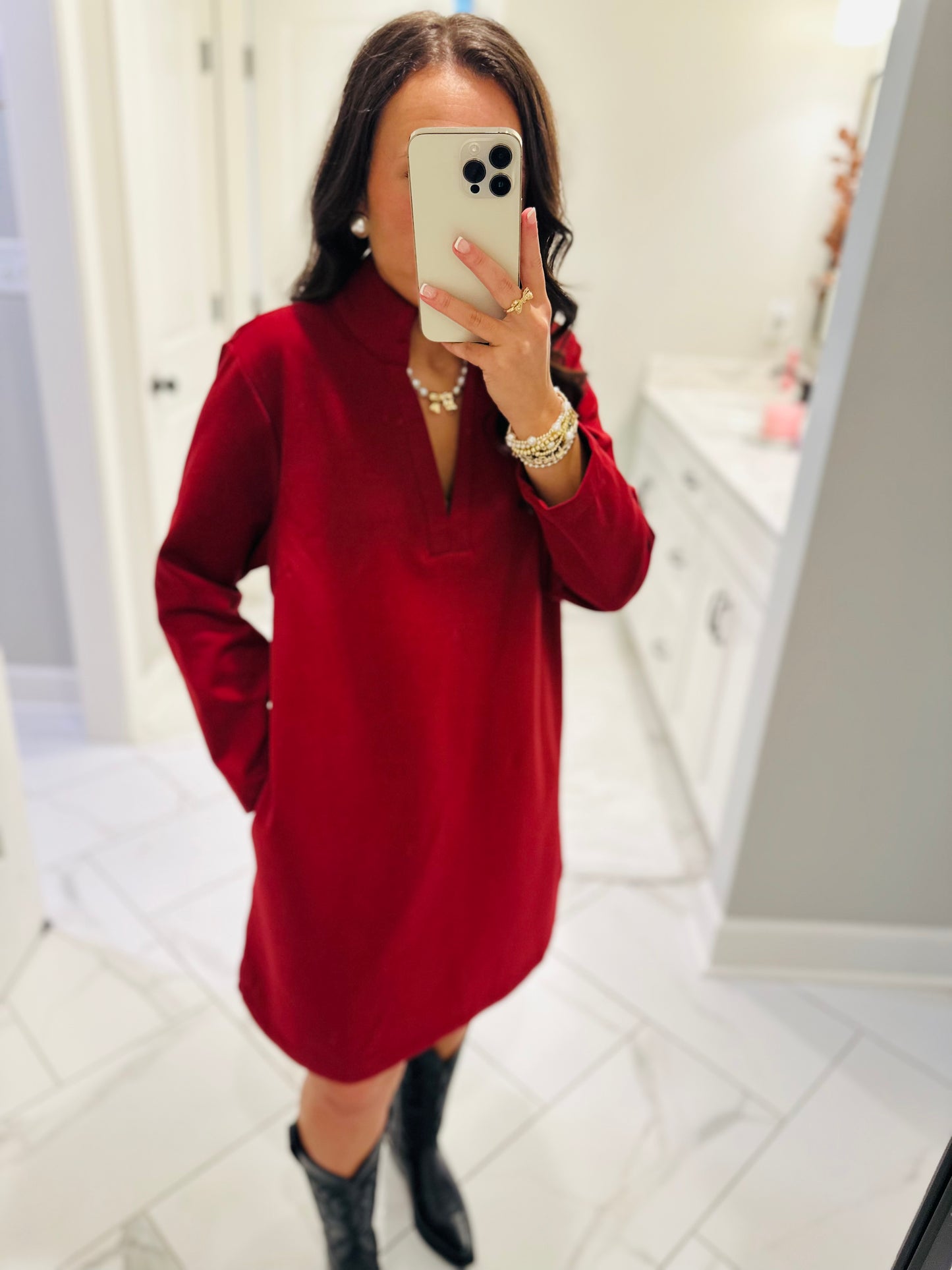 The Nicole Red Long Sleeve Dress