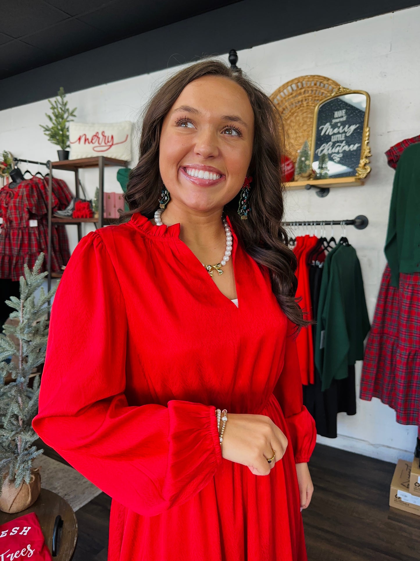 The Hayden Red Satin Midi Dress