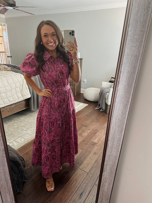 The Danyale Rosy Brown Floral Midi Dress