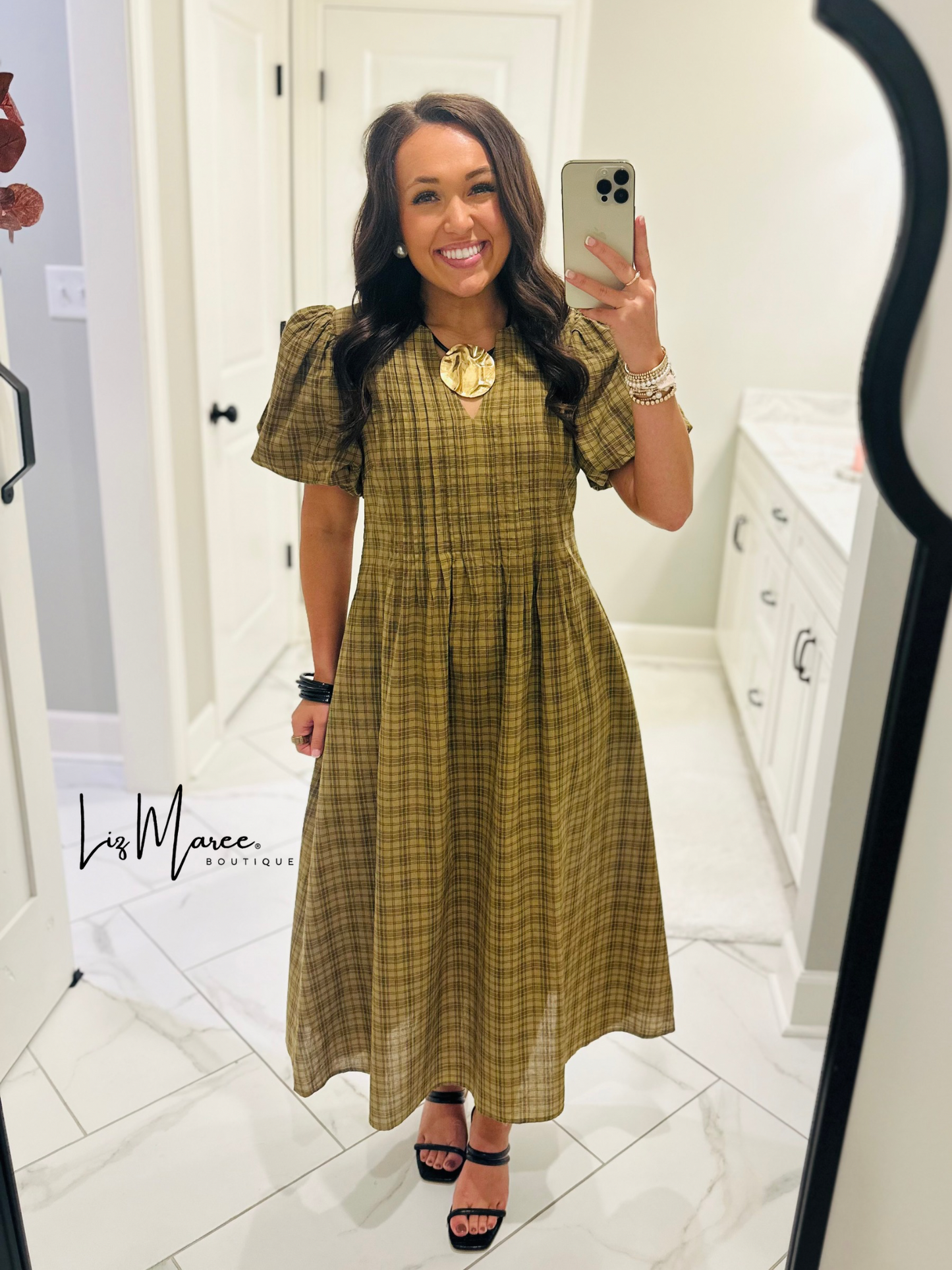 The Sawyer Olive Plaid Midi Dress