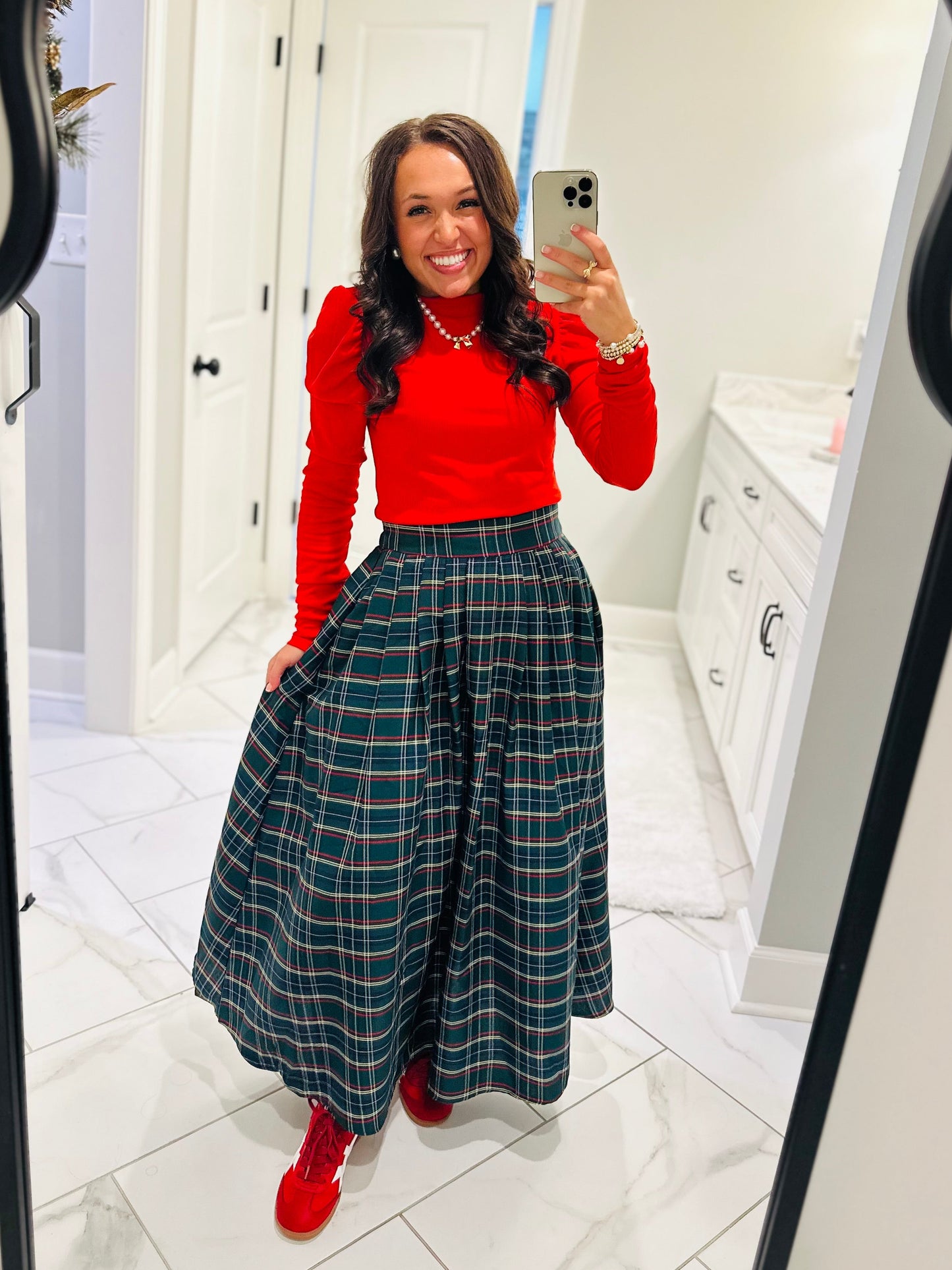 The Tinsley Green Plaid Midi Skirt