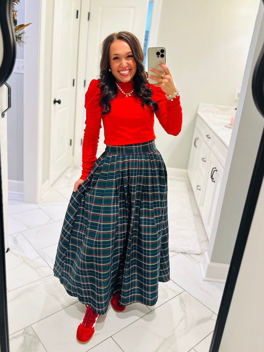 The Tinsley Green Plaid Midi Skirt