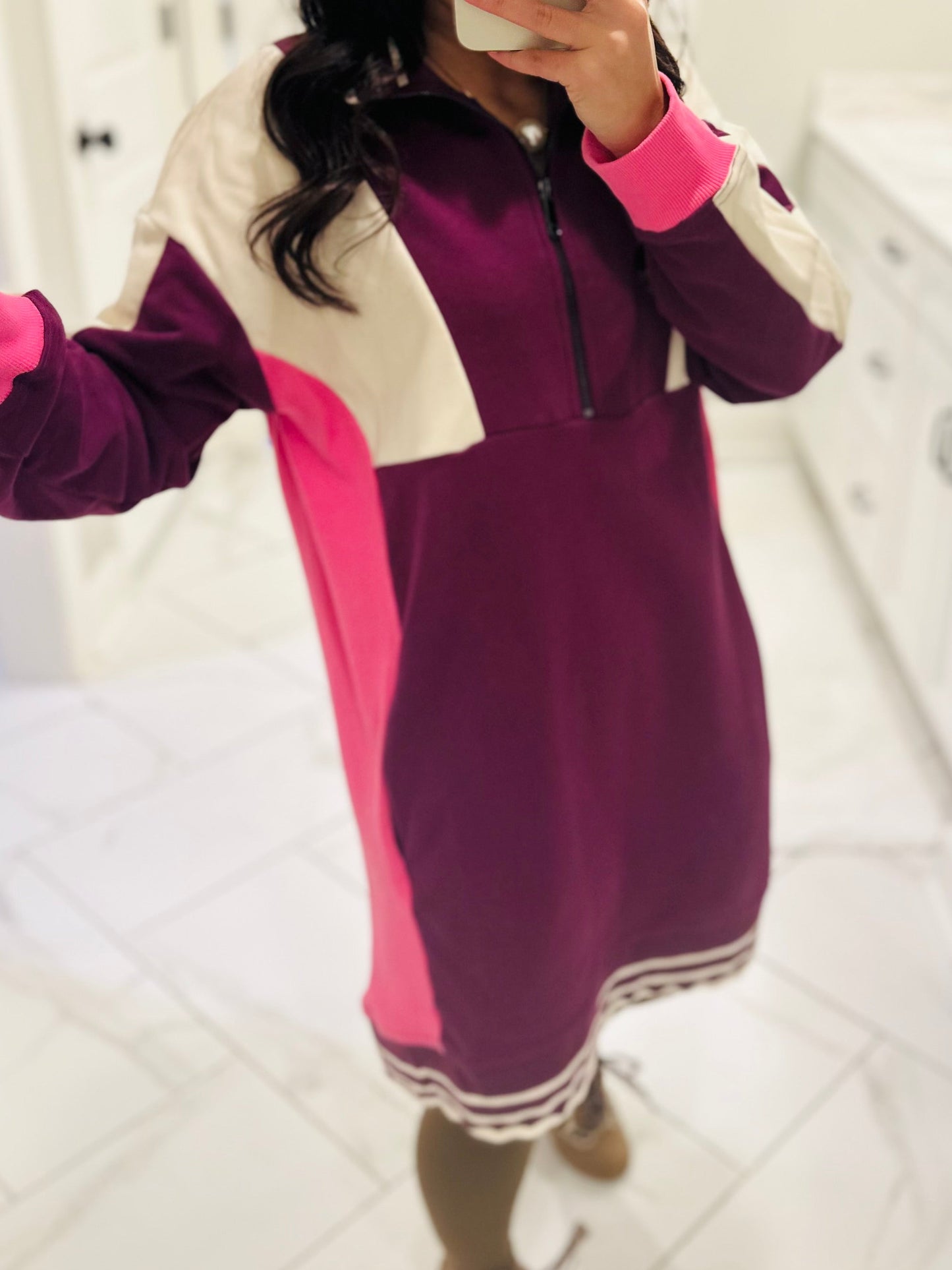 The Mal Purple + Pink Colorblock Quarter-Zip Dress
