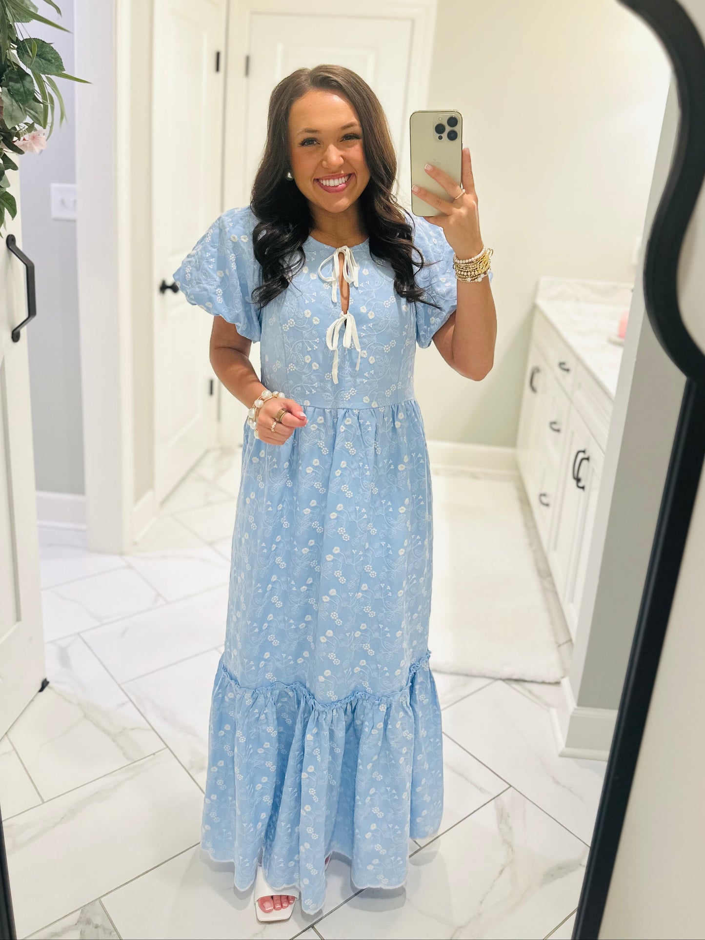 The April Blue Floral Embroidered Maxi Dress