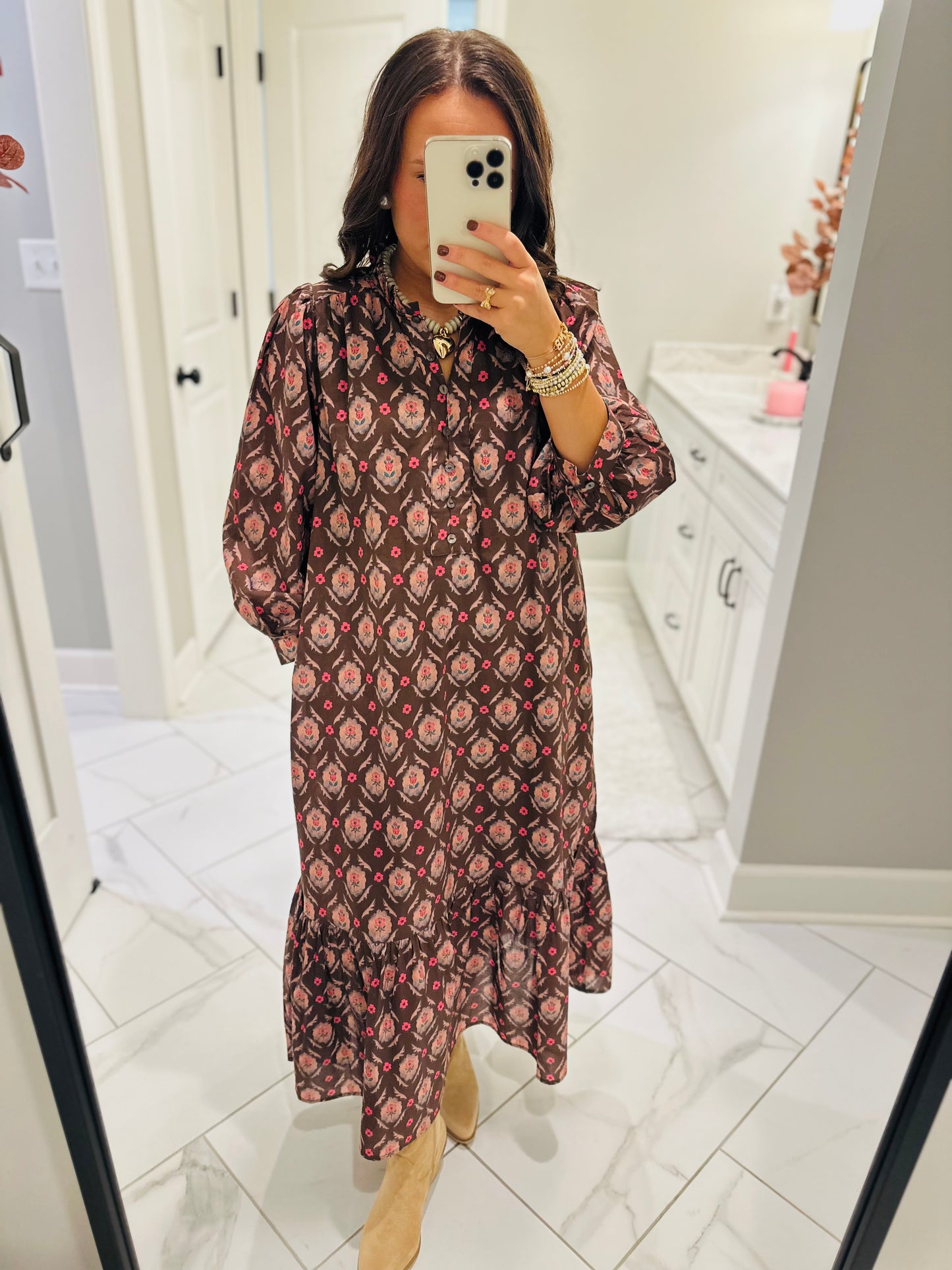 The Lila Maree Brown Floral Maxi Dress