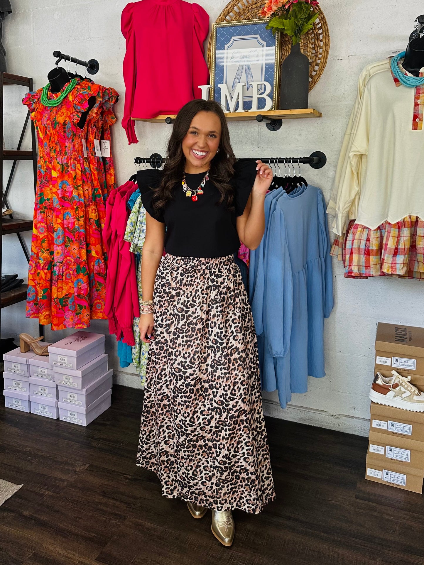 The Amber Leopard Print Midi Skirt