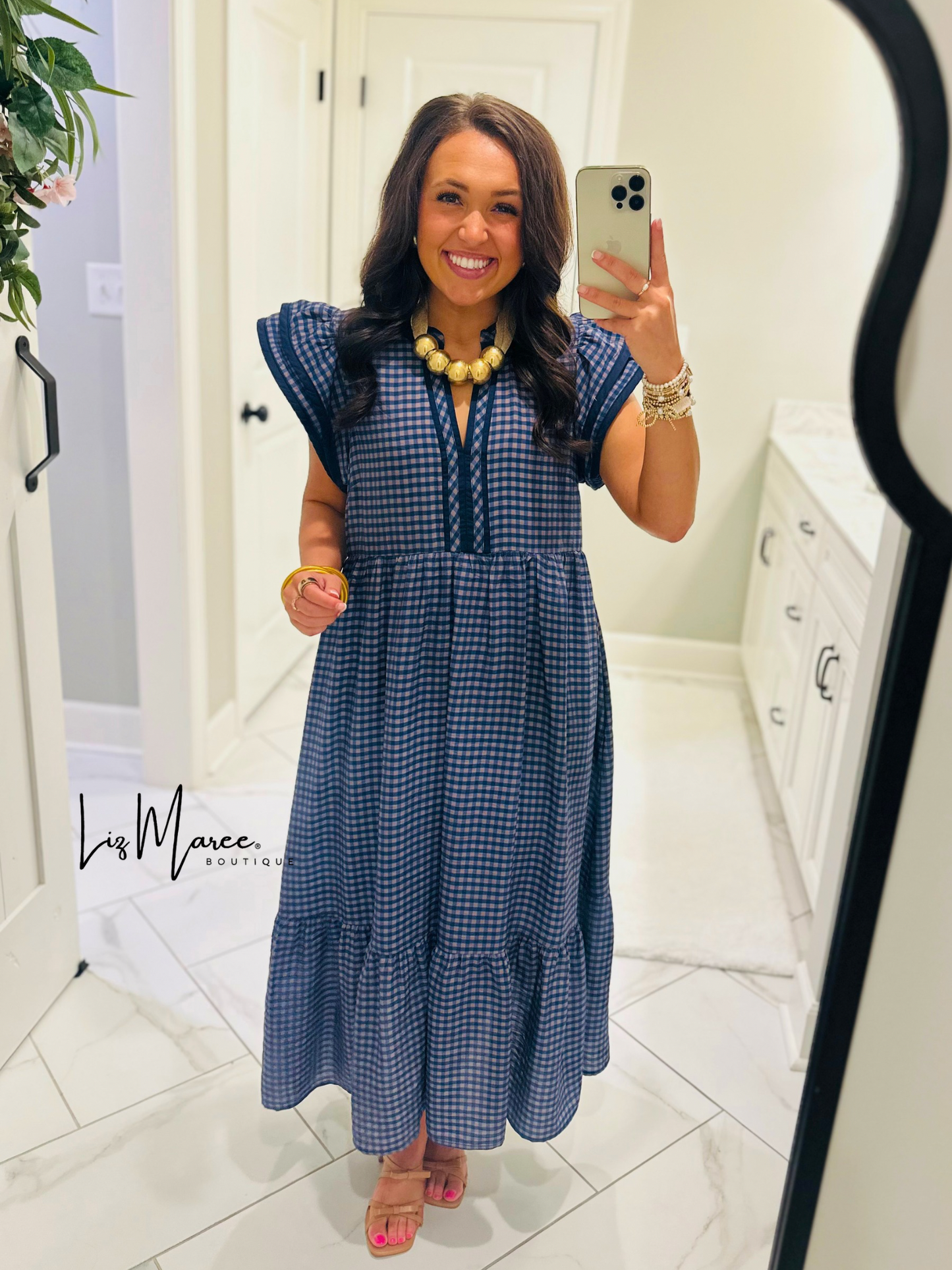 The Morganne Navy Gingham Midi Dress