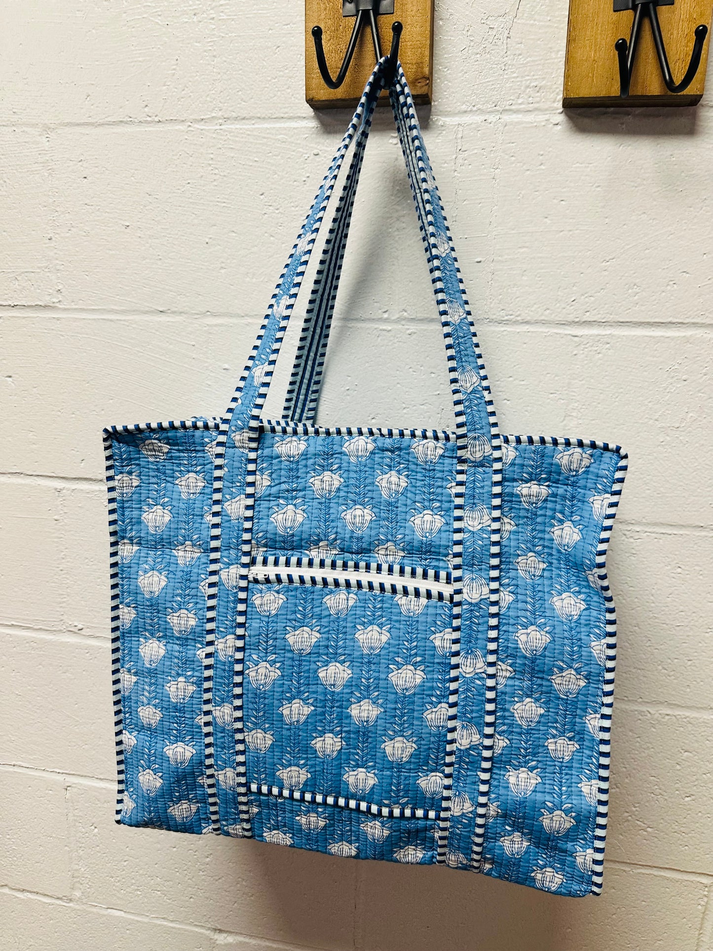 The Sky Blue Floral Quilted Tote Bag