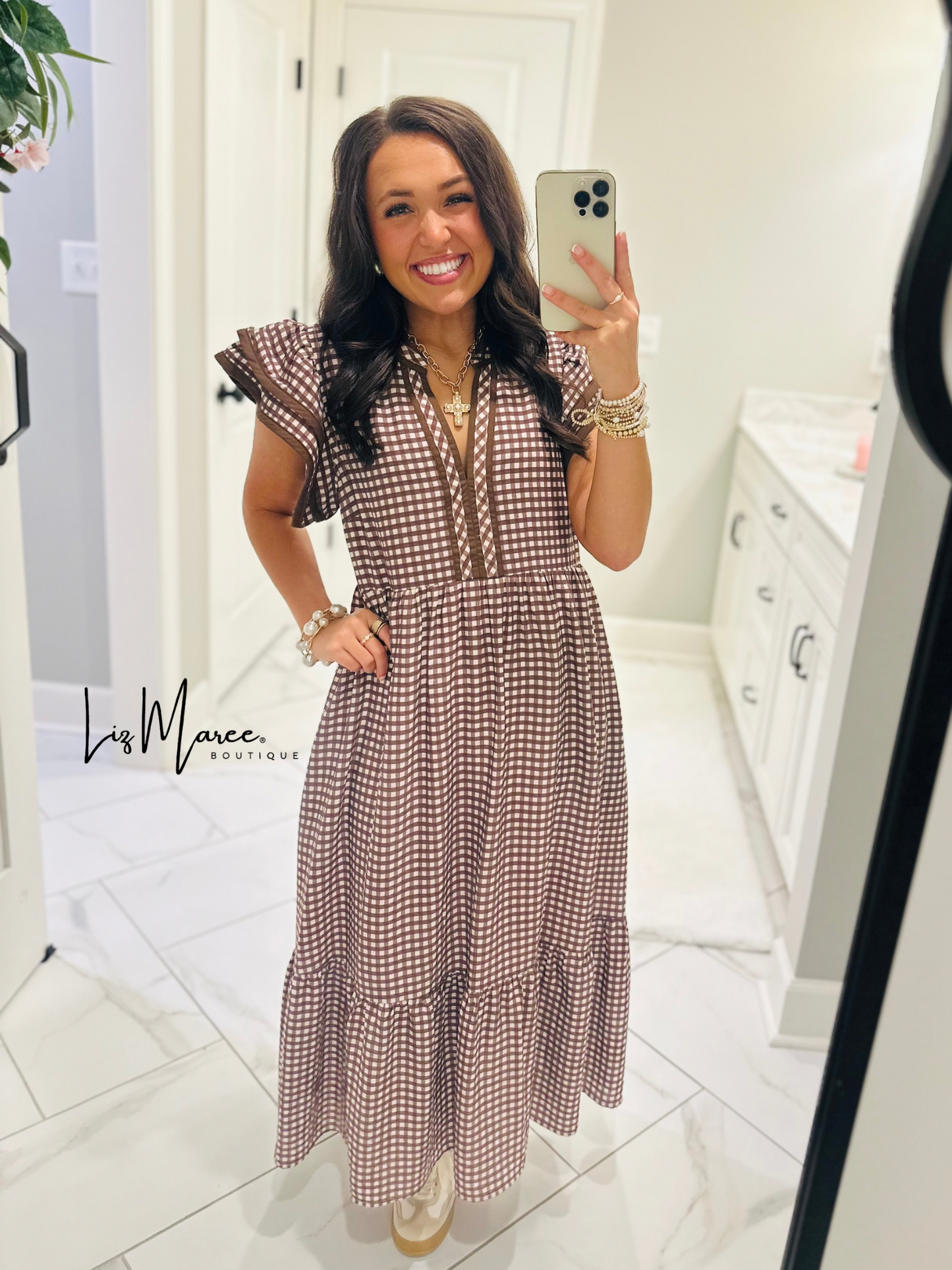 The Morganne Brown Gingham Midi Dress