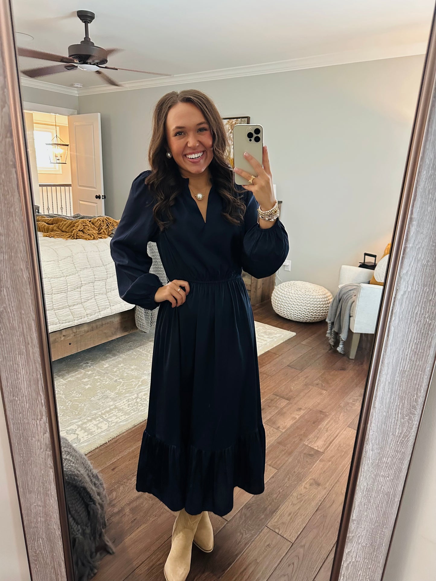 The Navy Satin Midi Dress