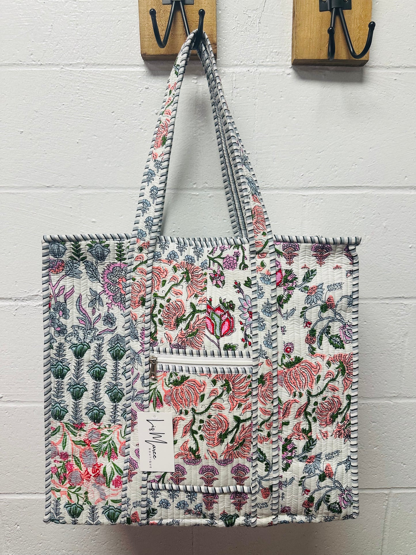 The White Multicolor Patchwork Quilted Tote Bag