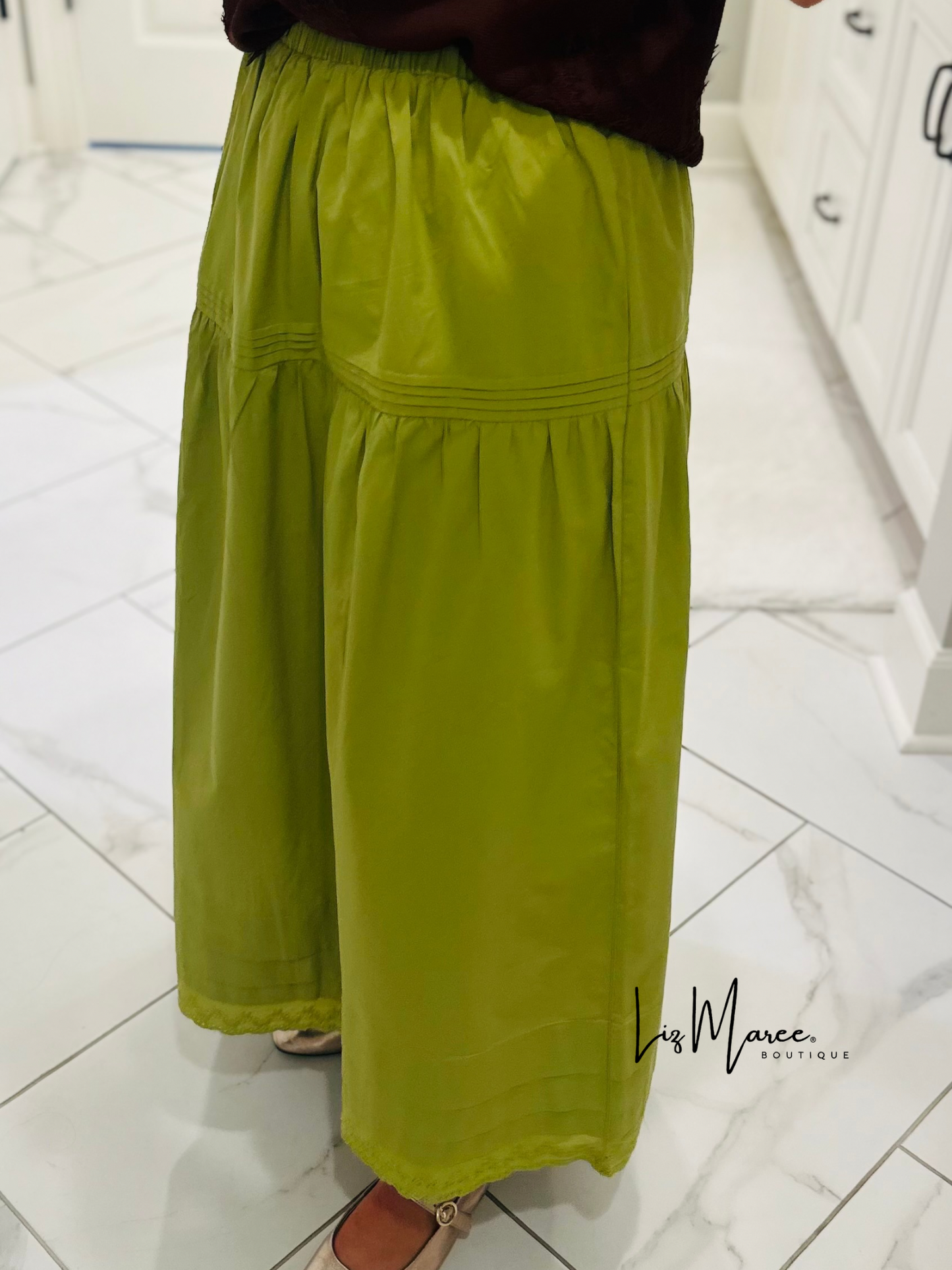 The Emma Avocado Green Midi Skirt