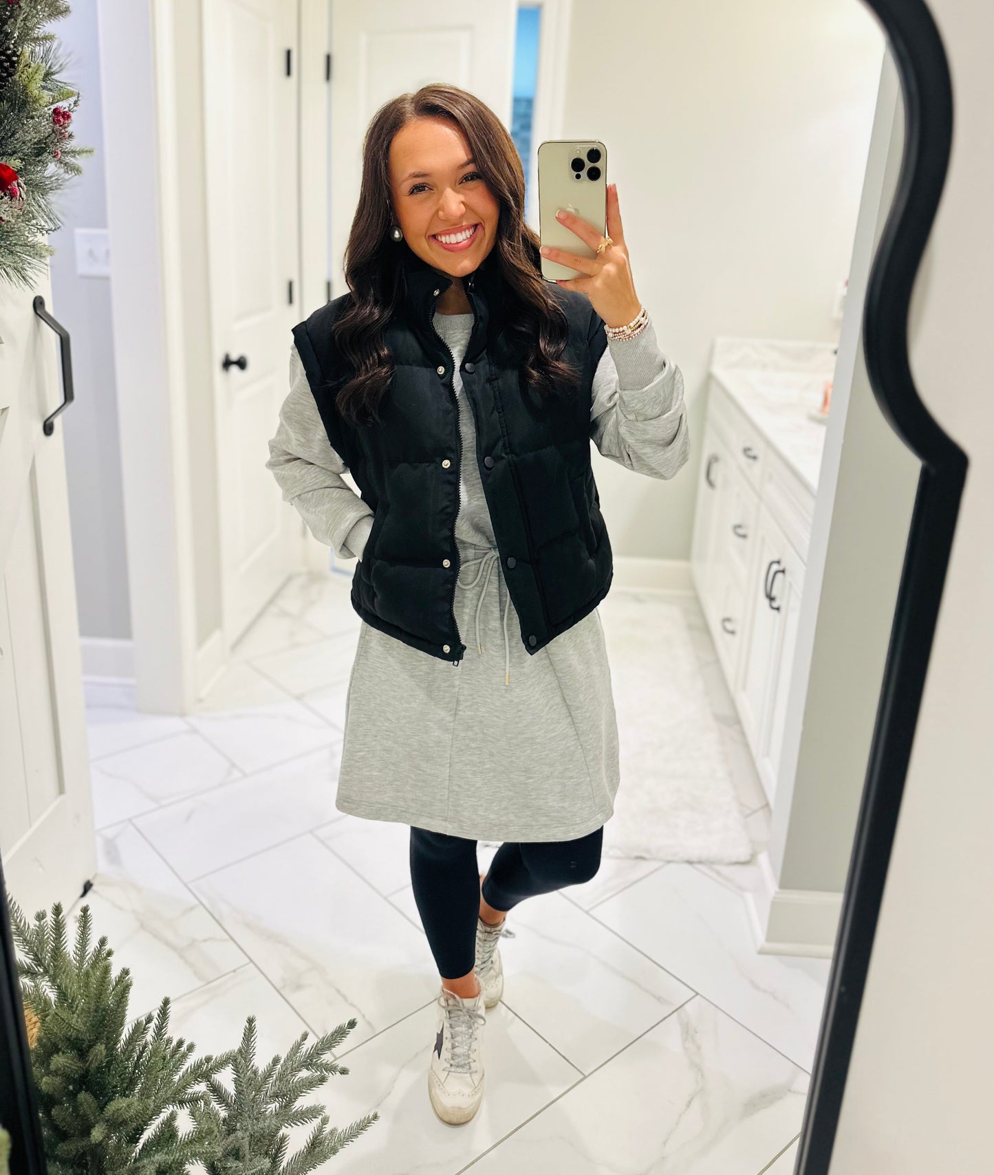 The Heather Grey Jersey Knit Longsleeve Drawstring Dress