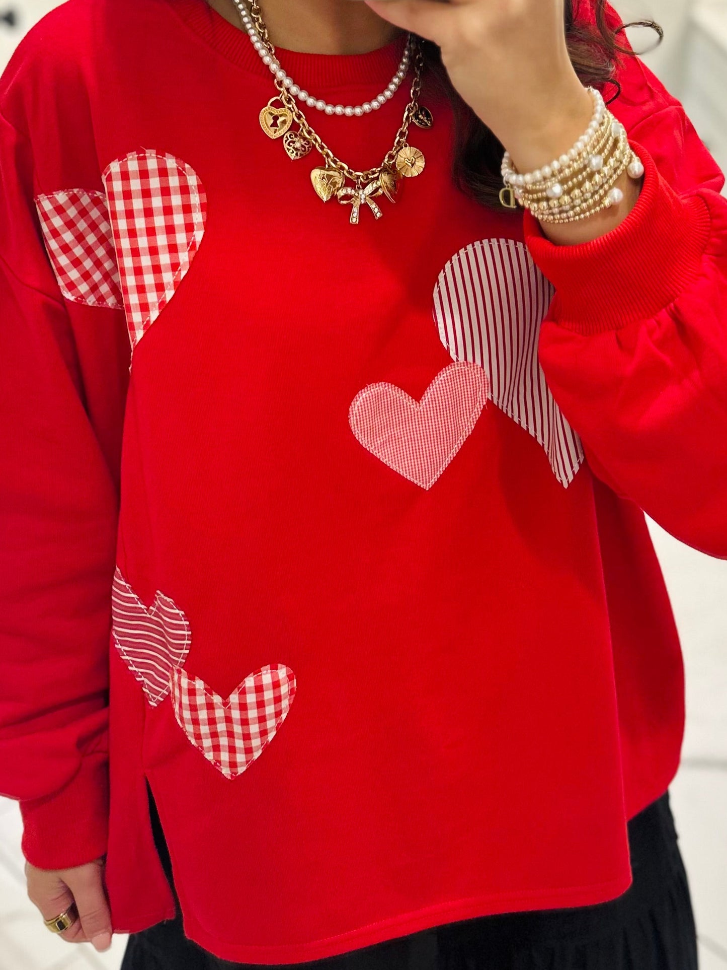 The All the Love Red Heart Patchwork Sweatshirt