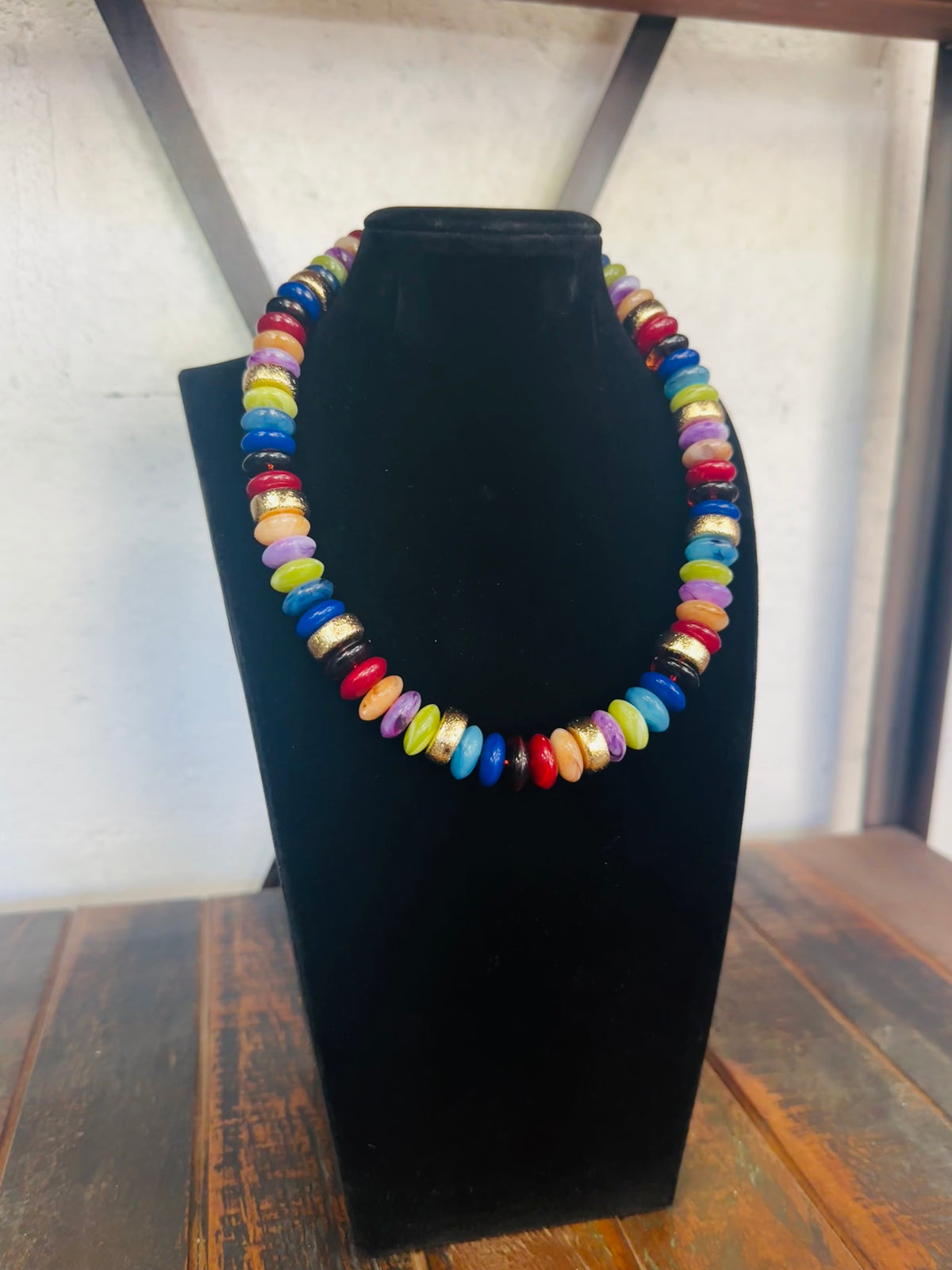 Dark Multi Wide Bead Necklace