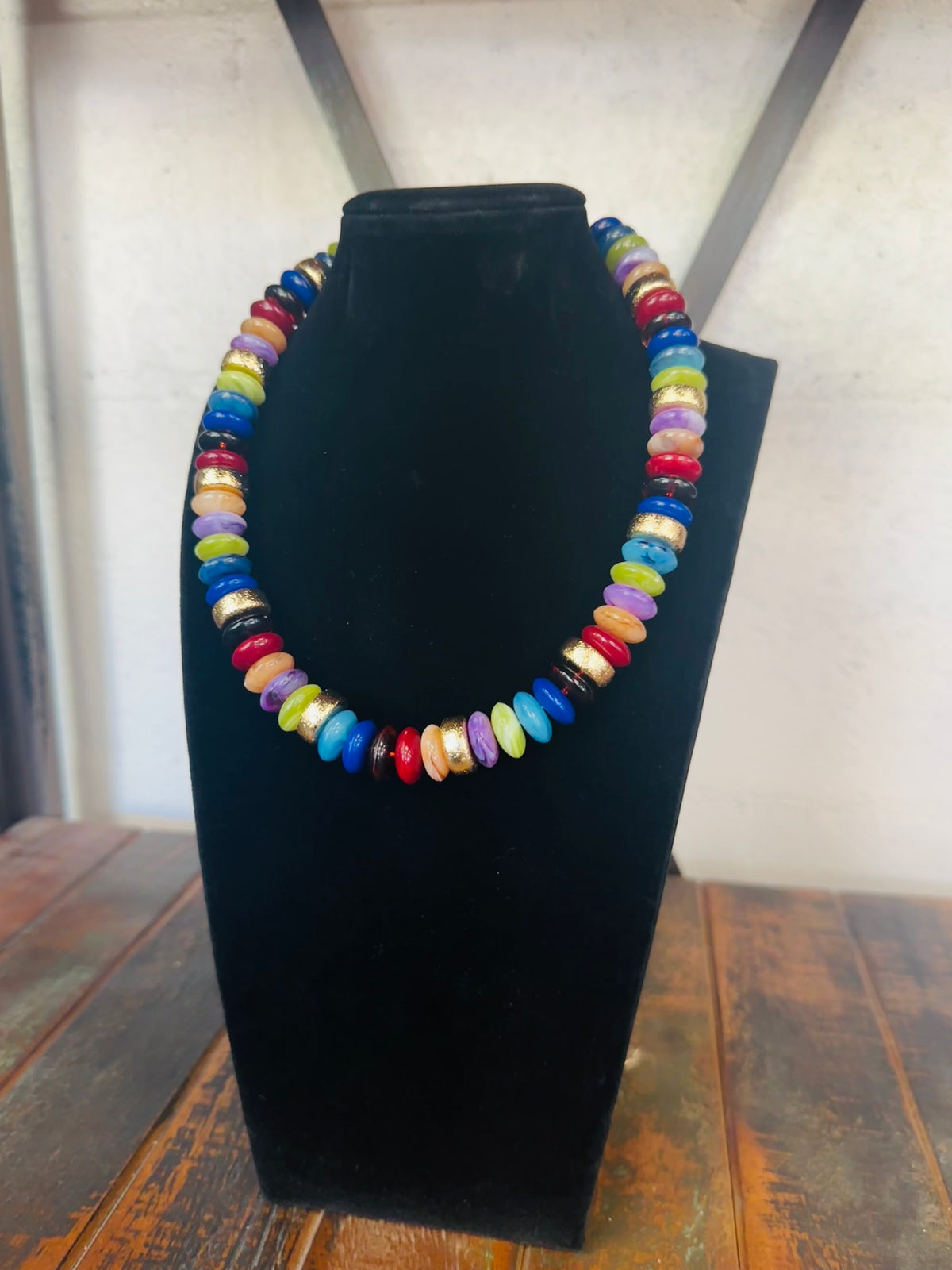 Dark Multi Wide Bead Necklace
