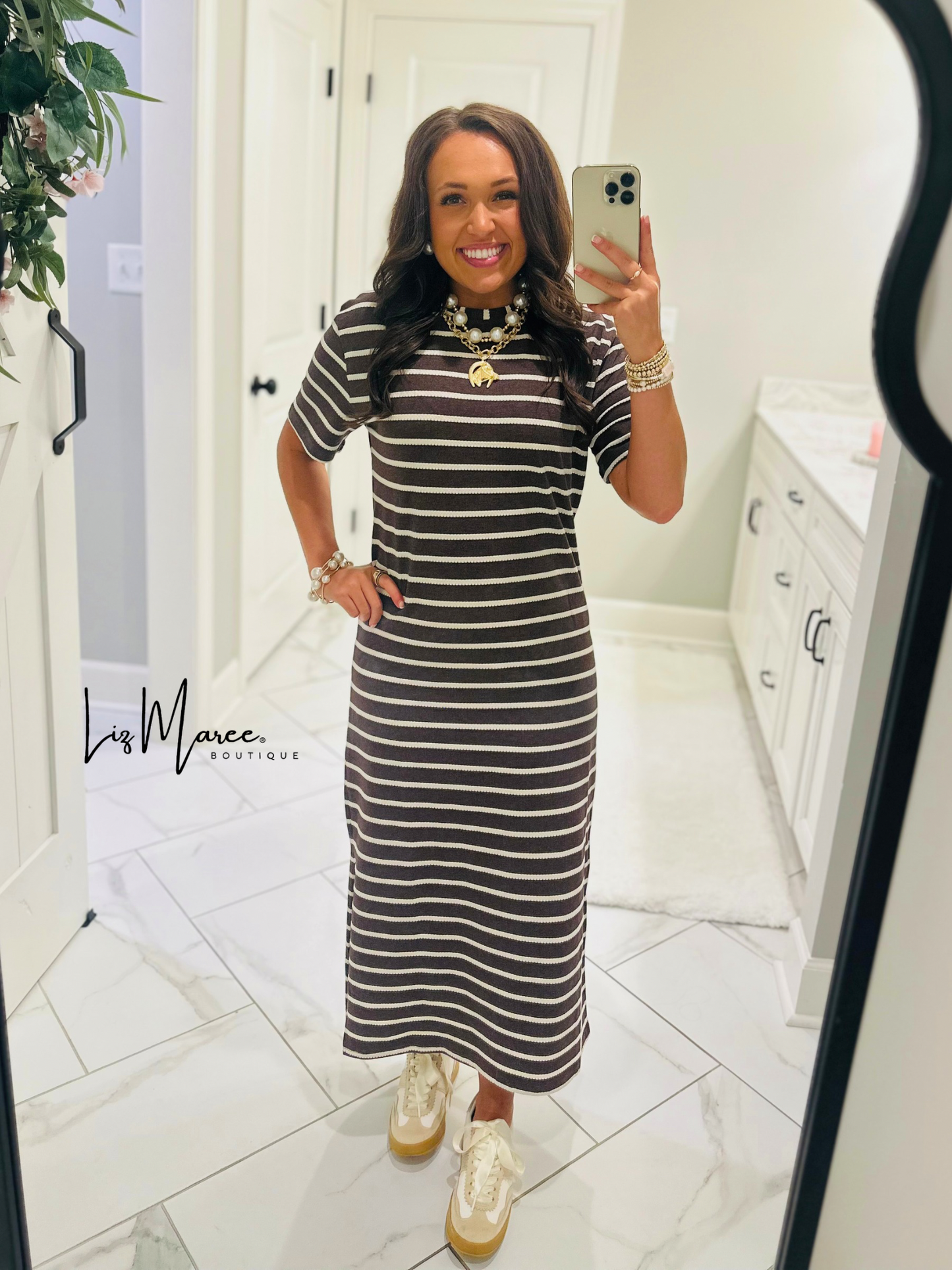 The Abigail Heathered Cocoa Striped Midi Dress