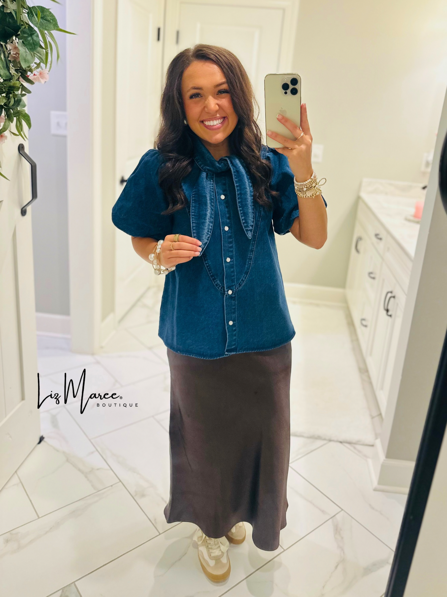 The Mabel Dark Denim Tie Top