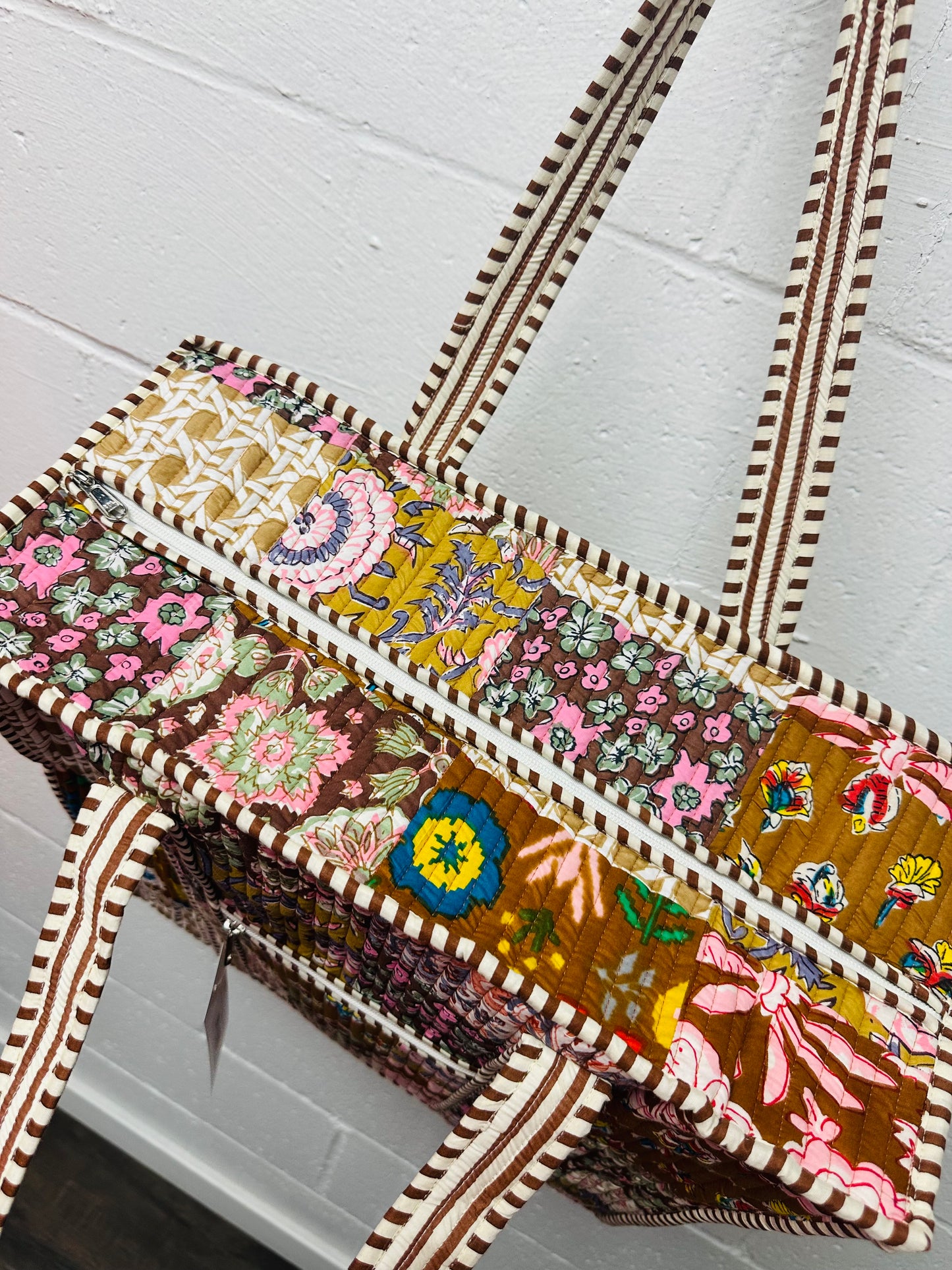 The Brown Multicolor Patchwork Quilted Tote Bag