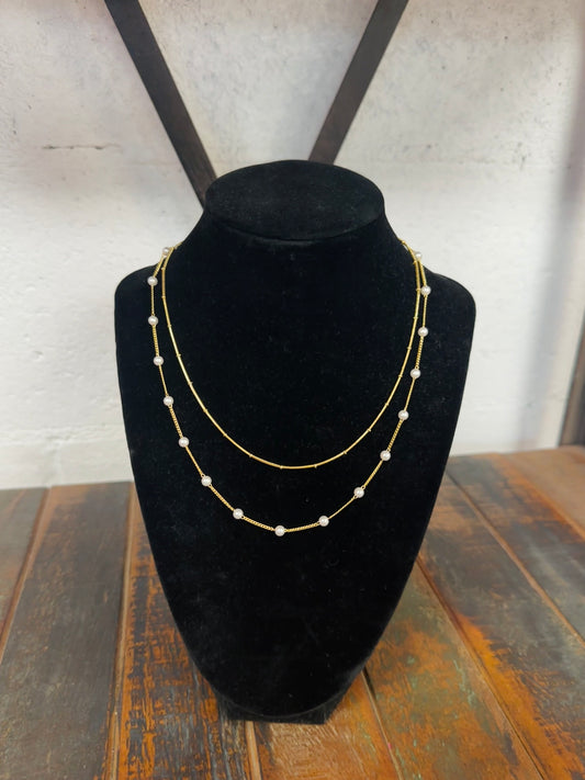 Pearl & Gold Ball Station Necklace