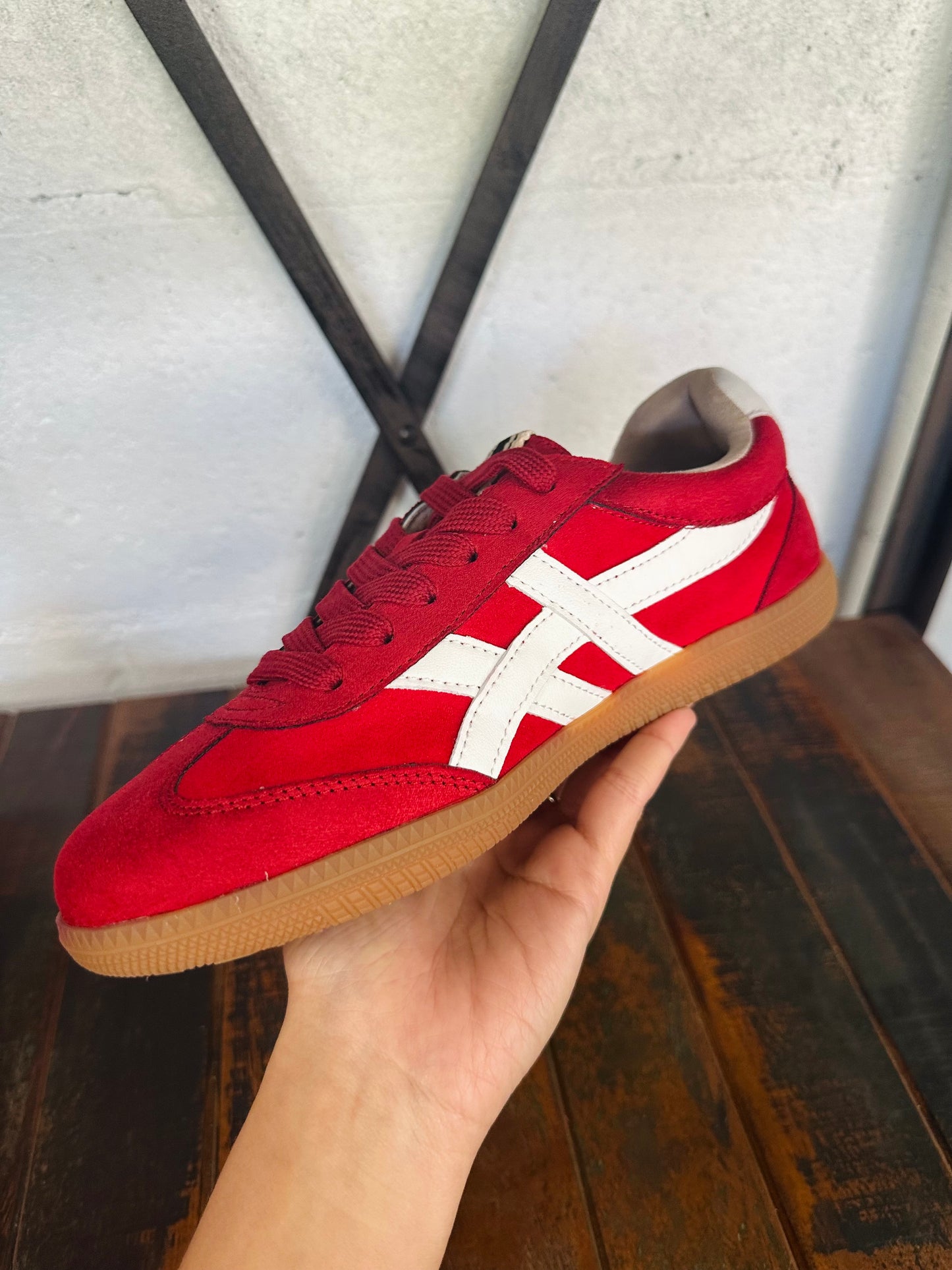 The Sasha Red Suede Sneaker