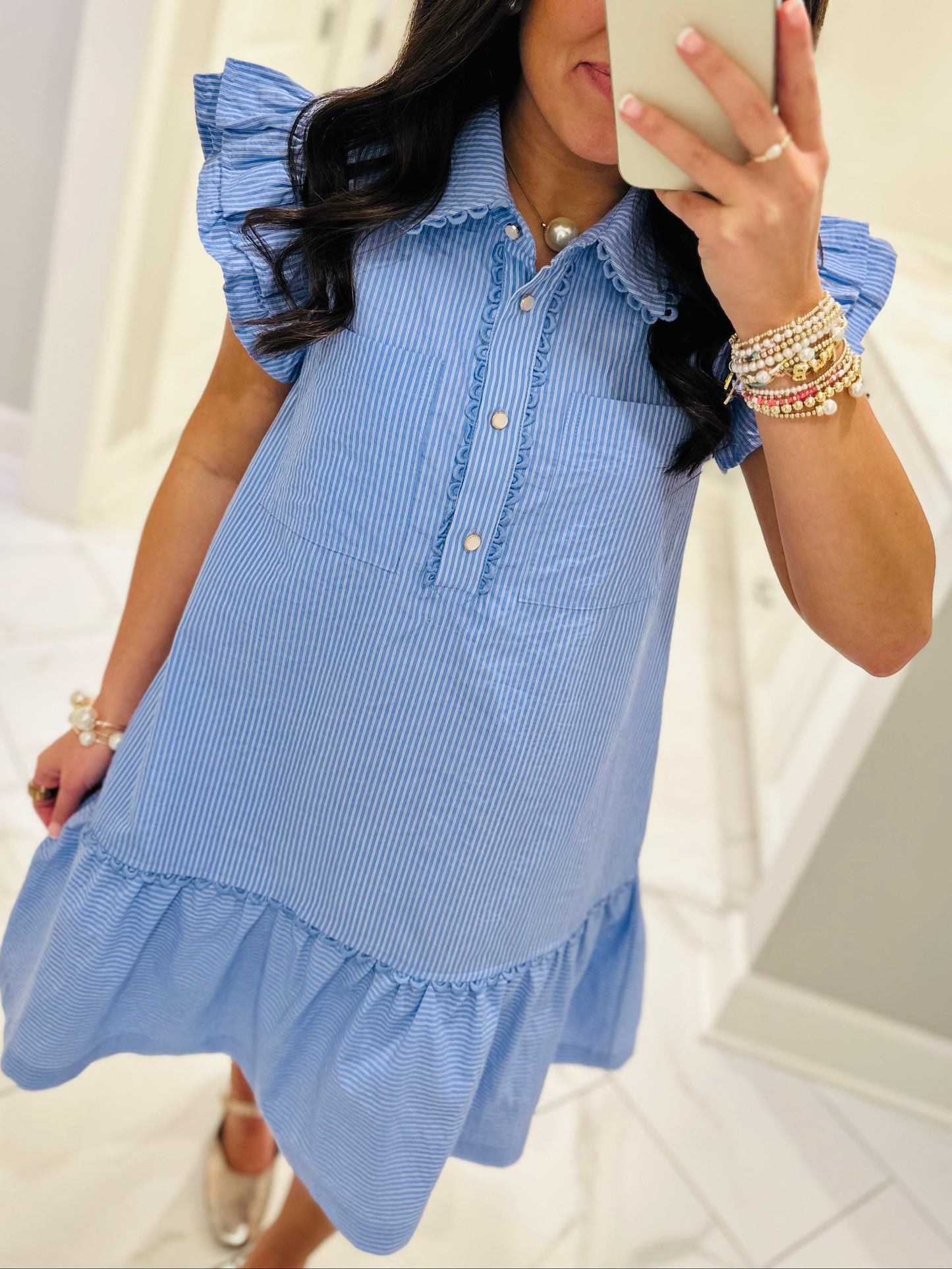 The Gia Blue Pinstripe Dress