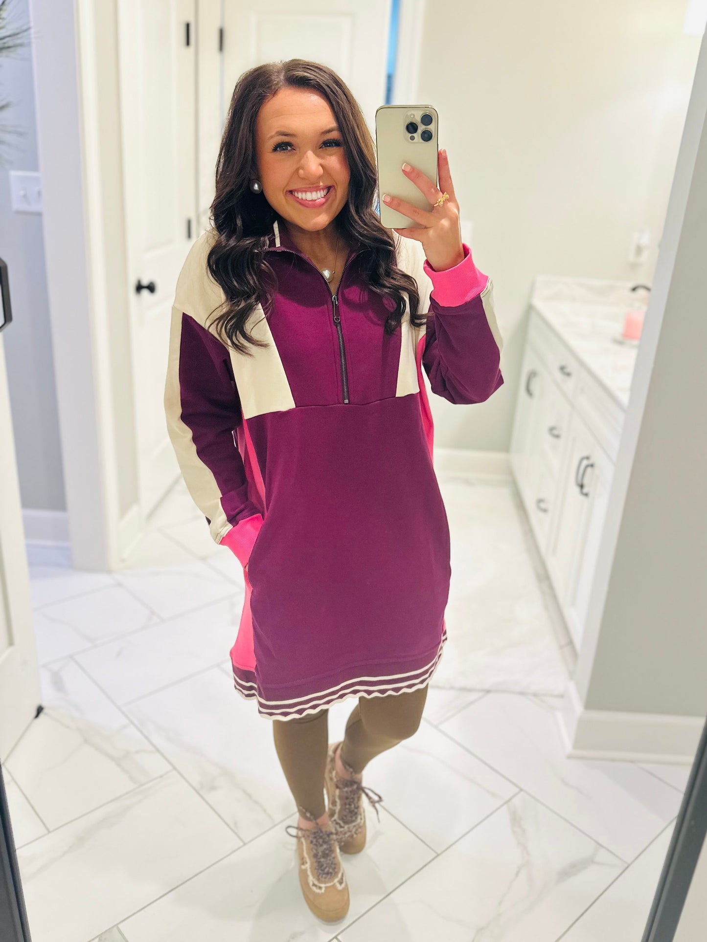 The Mal Purple + Pink Colorblock Quarter-Zip Dress
