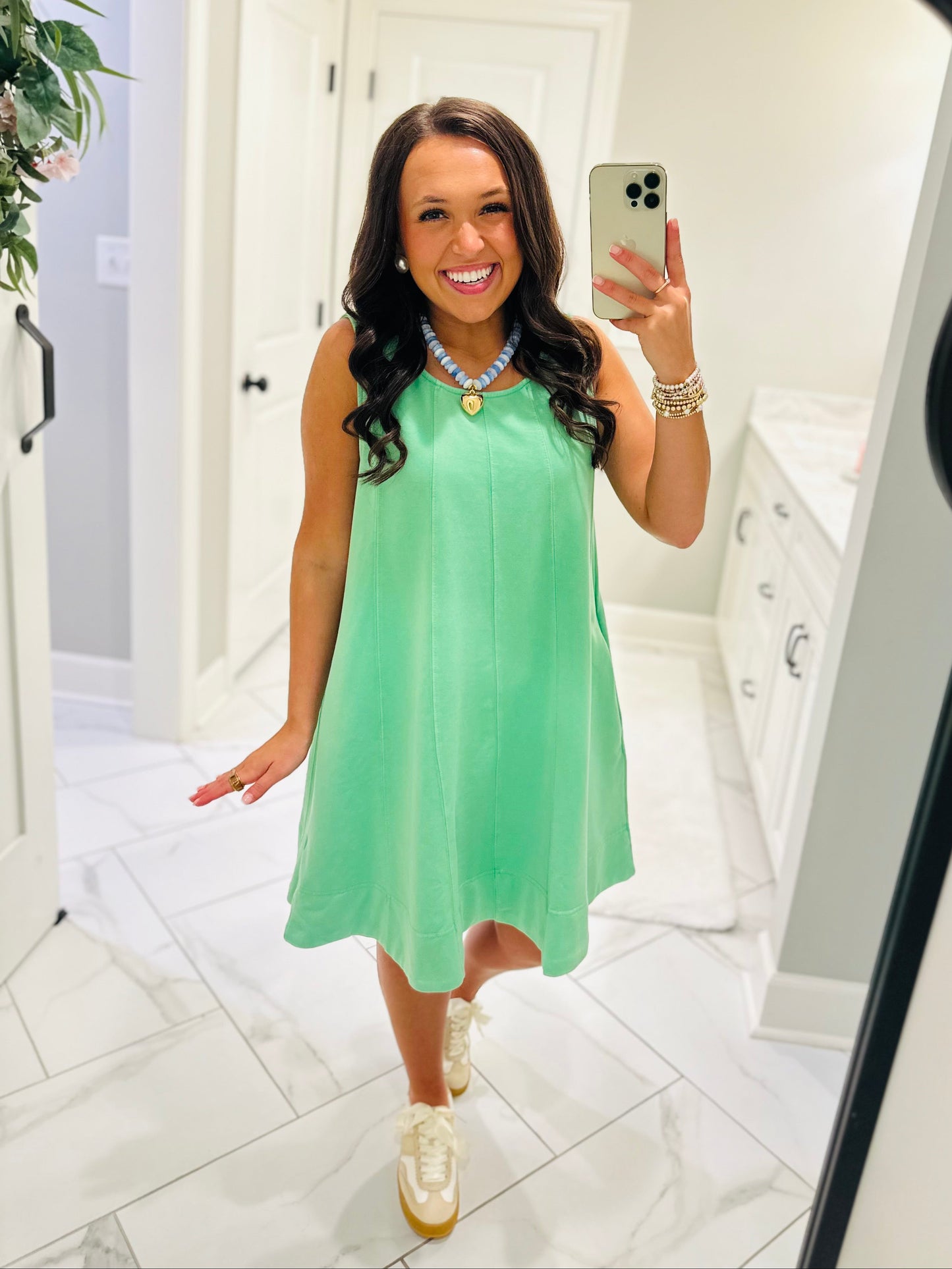The Lula Lime Green Sleeveless Washed Swing Dress