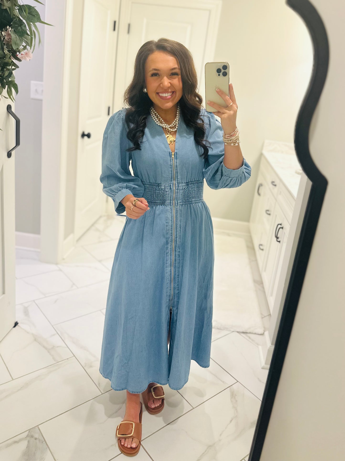 The Libby Denim Light Wash Midi Dress