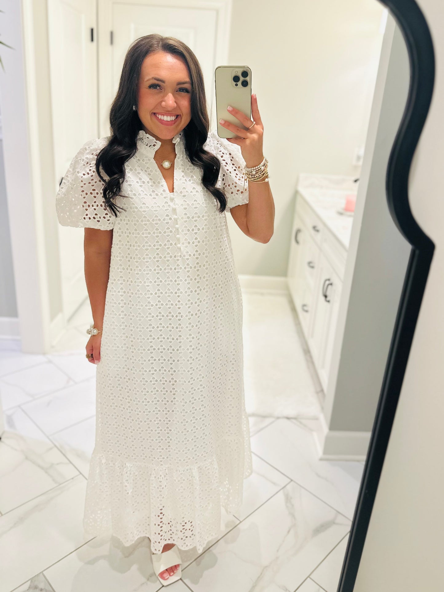 The Liz White Eyelet Midi Dress