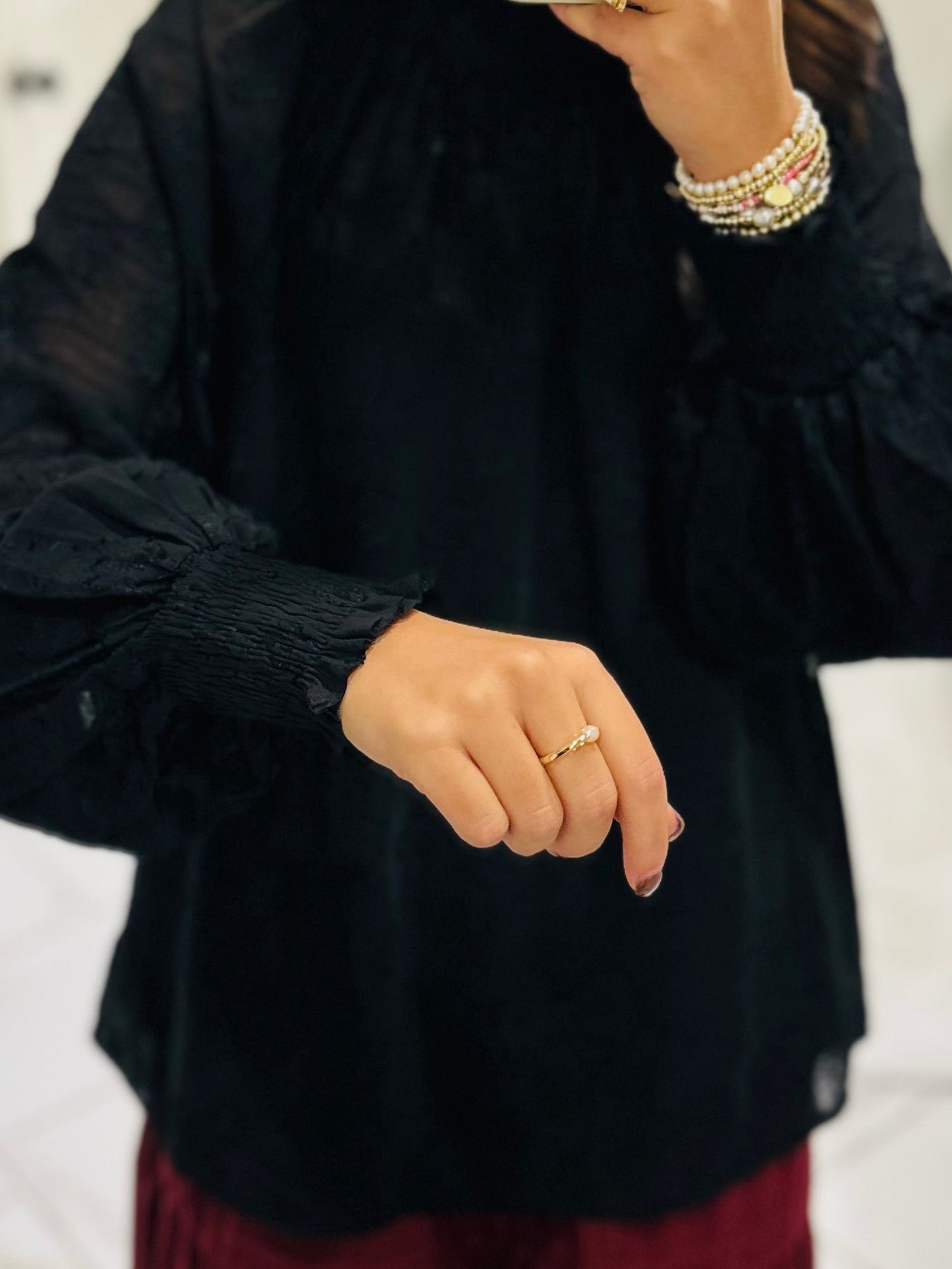 The Ava Black Floral Jacquard Top