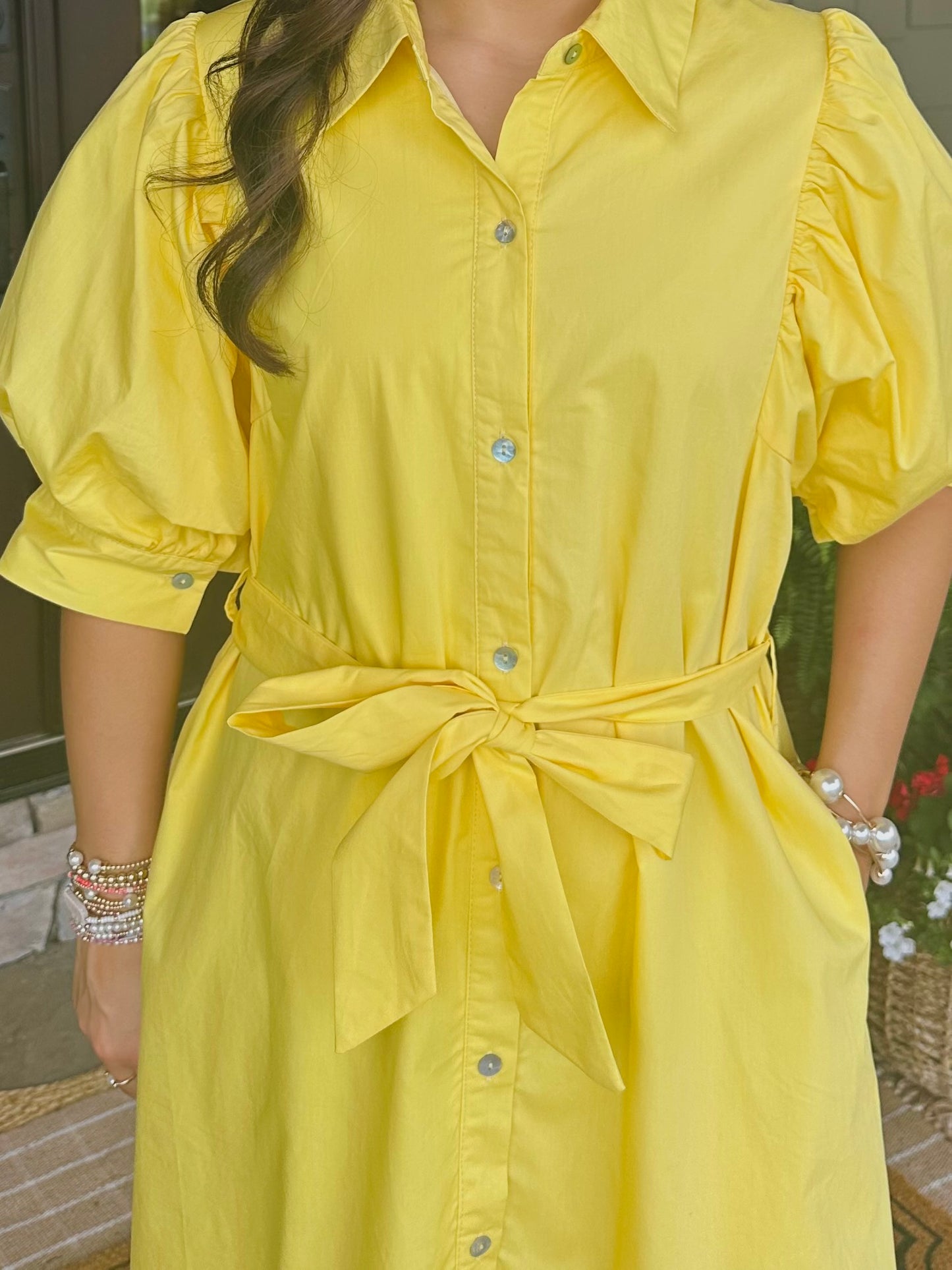 The Caroline Yellow Button Front Midi Dress