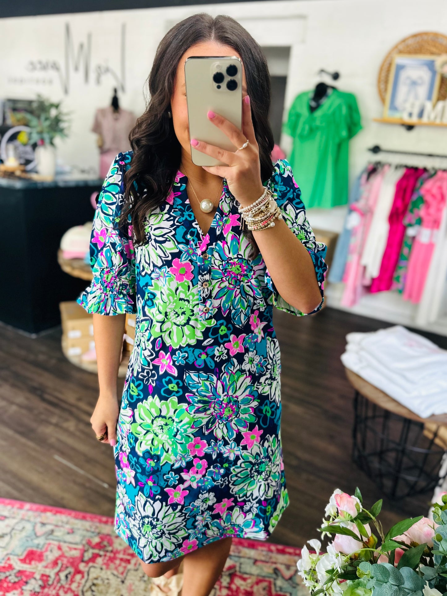 The Nova Navy Floral Ruffle Sleeve Dress