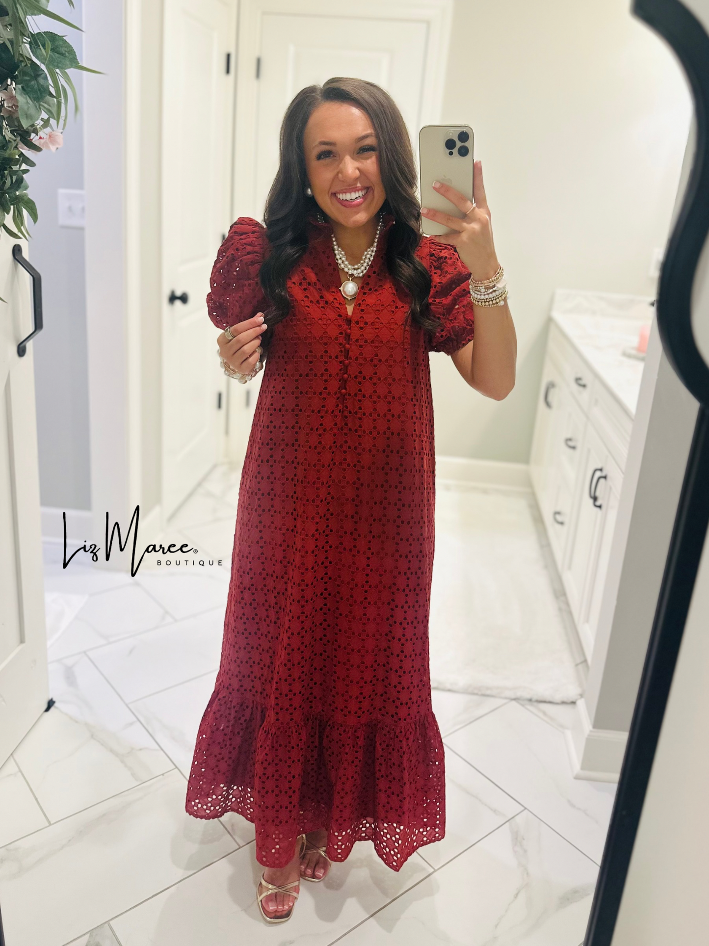 The Liz Rust Eyelet Midi Dress