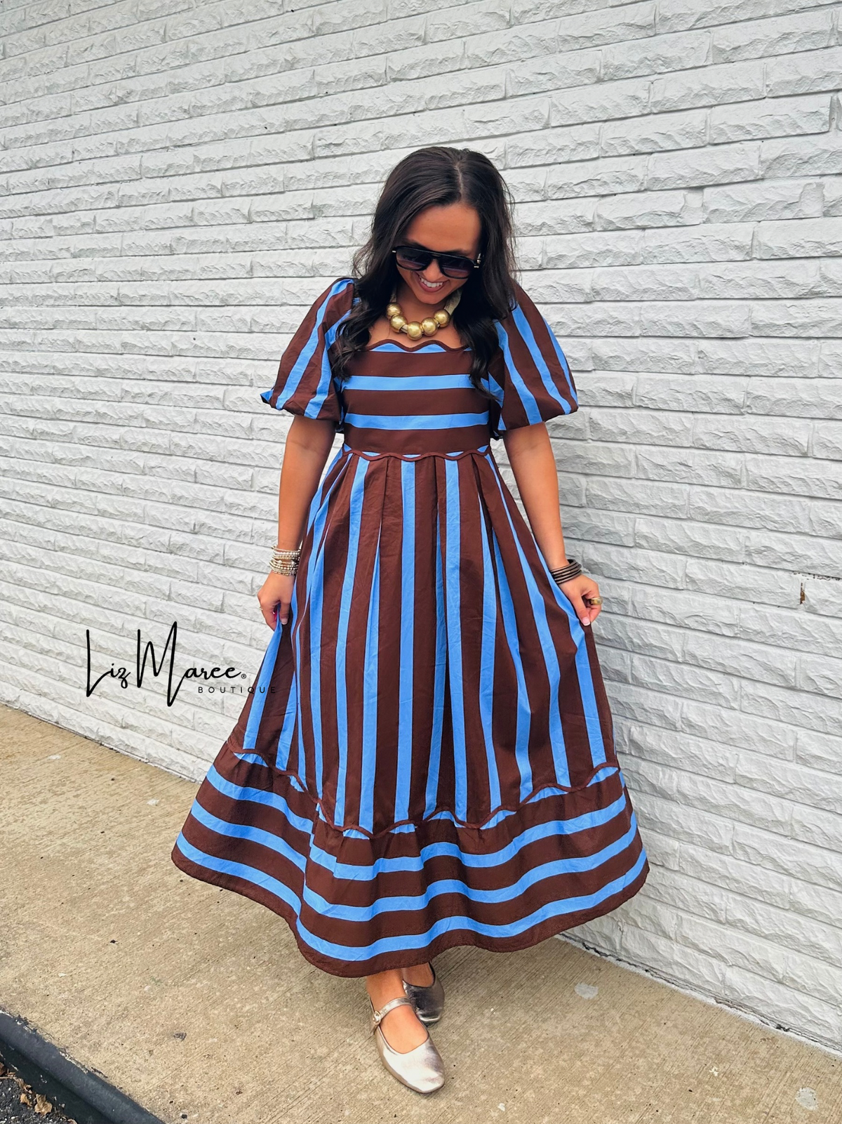The Reagan Brown Striped Midi Dress
