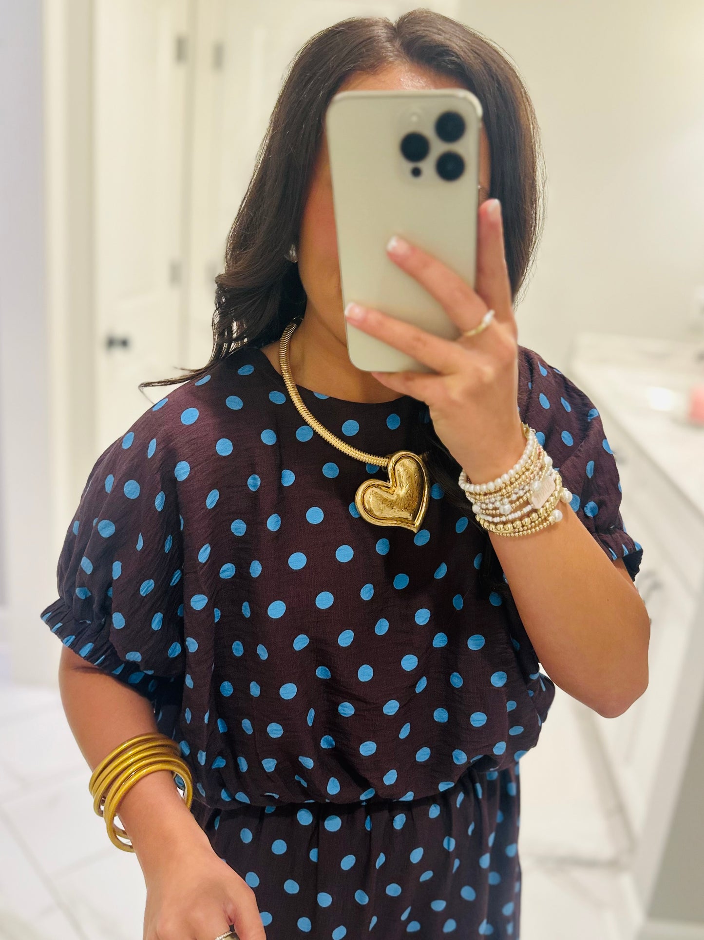 The Brinley Brown + Blue Polka Dot Top + Skirt Set