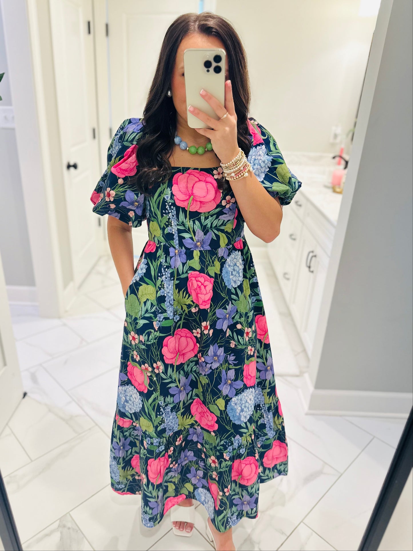 The Danyale Navy Floral Bow Midi Dress
