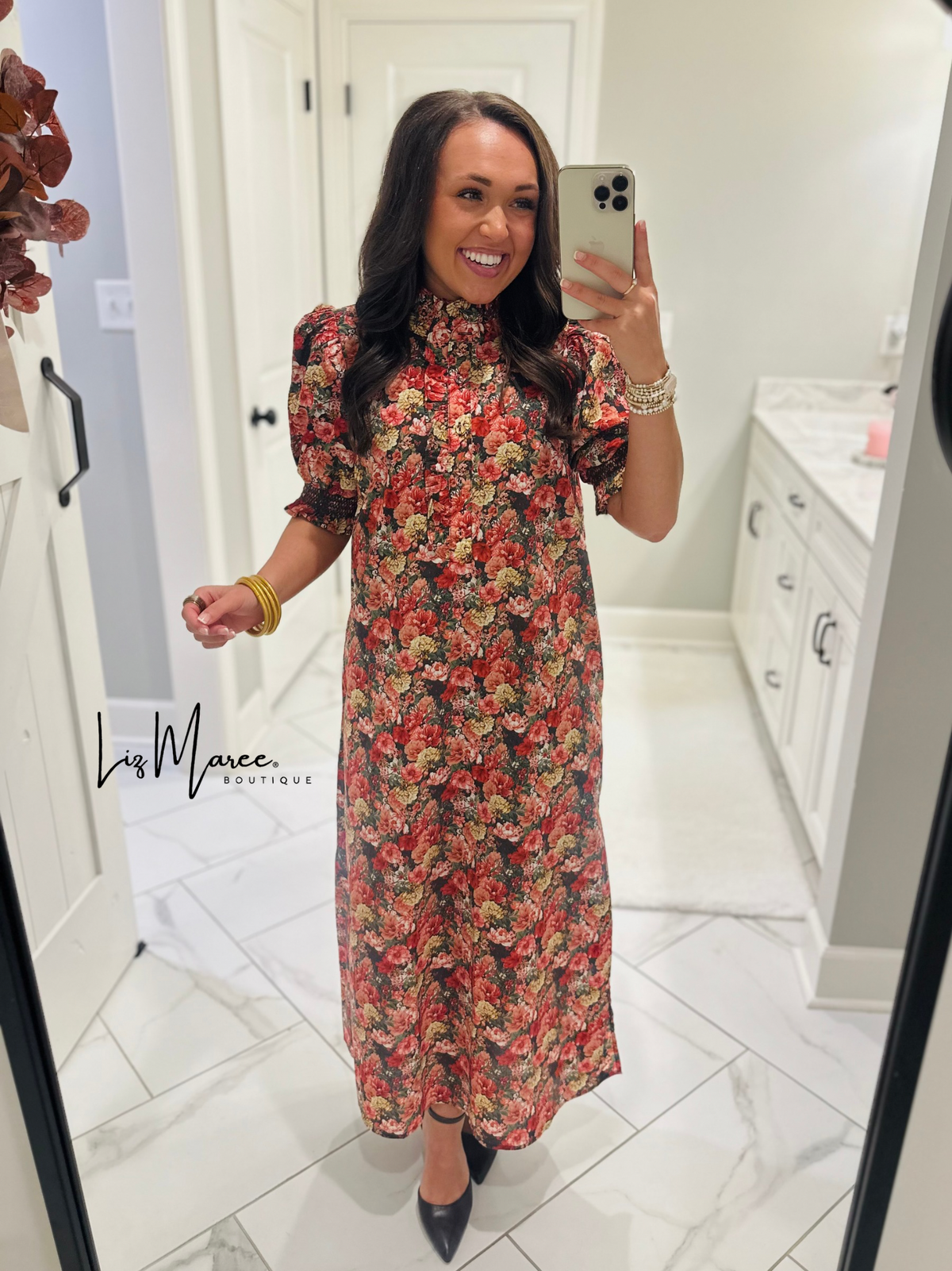 The Anabelle Brick Floral Midi Dress