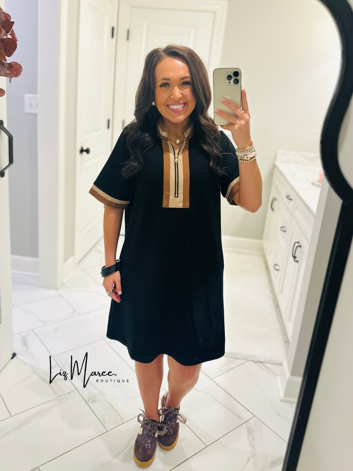 The Beverly Black Quarter Zip Dress