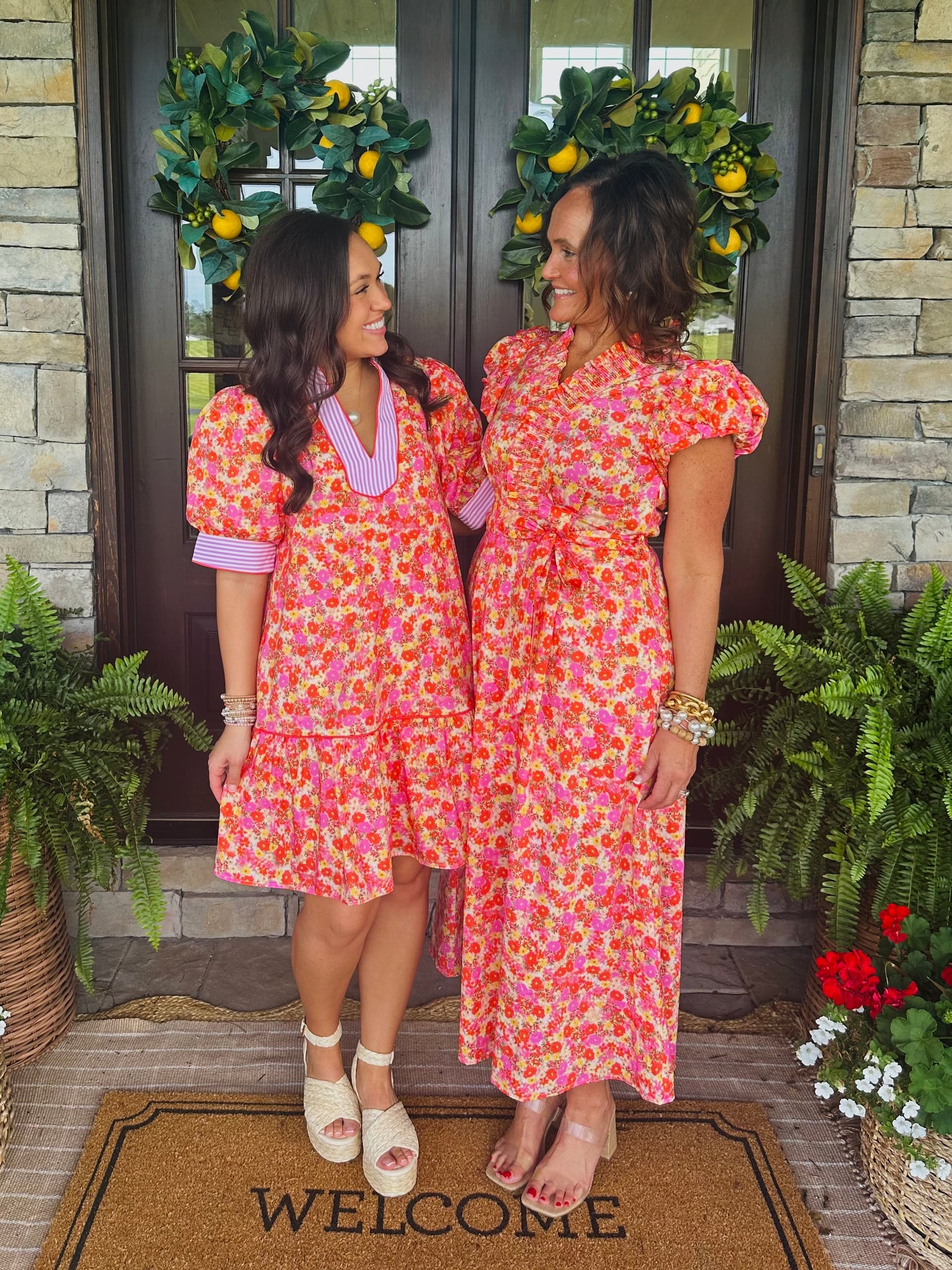 The Maree Pink + Orange Floral Midi Dress