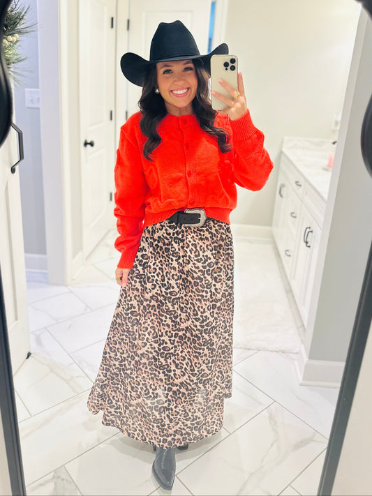 The Amber Leopard Print Midi Skirt